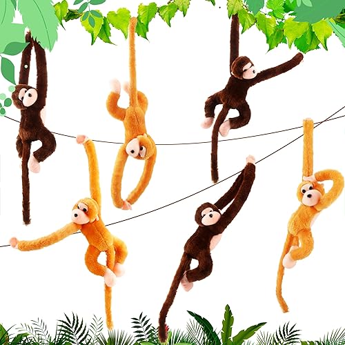 Paquete de 6 monos de peluche colgantes de 24 pulgadas, mono colgante de peluche para cumpleaños, recuerdo de fiesta de animales