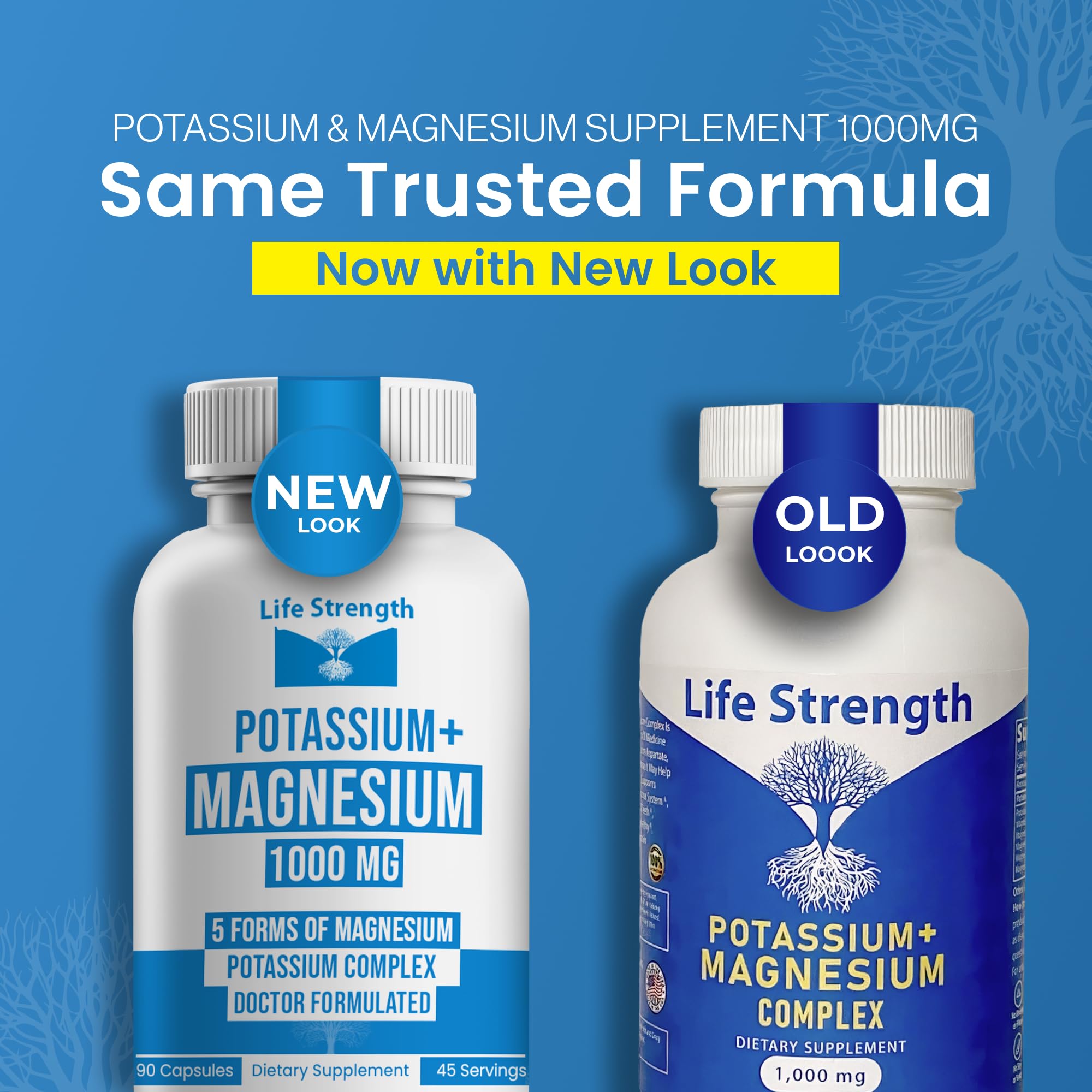 Life Strength Potassium Magnesium Supplement 1000mg (90 Caps) – Potassium Magnesium Complex with Aspartate, Glycinate, Oxide, Gluconate & Citrate – Muscle, Heart & Electrolyte Support - 45-Day Supply