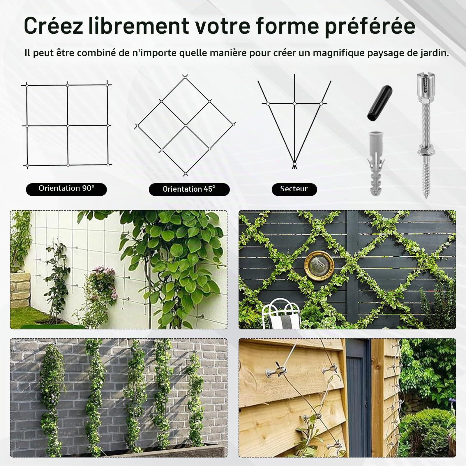 30M Tuteur pour Plantes Grimpantes, Câble en Acier Inoxydable T316 SUS 3mm, Kit Complet avec Coupe-Fil, Gants Résistants à l’Abrasion et Accessoires de Treillis pour vignes et Fleurs