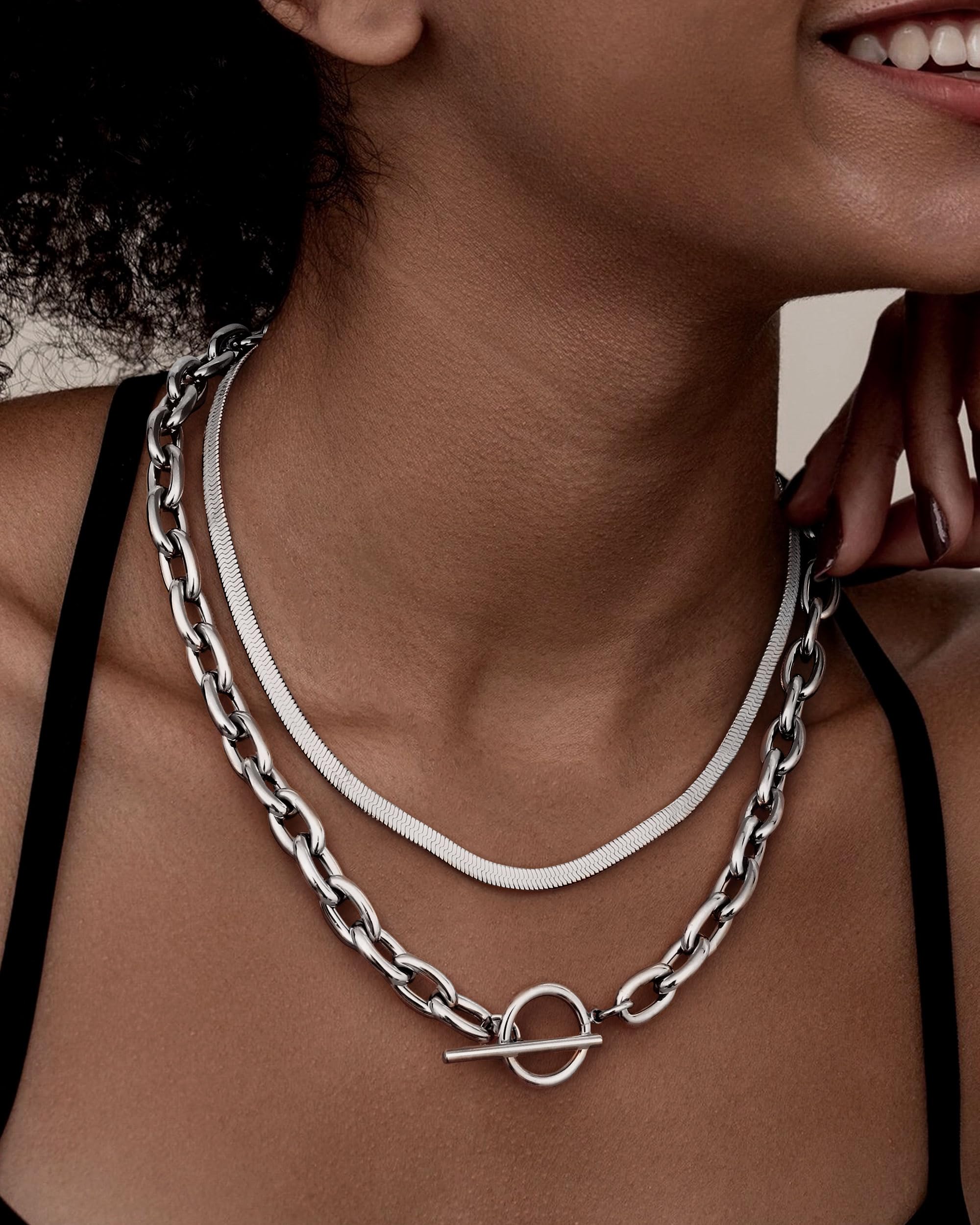 Collar de cadena con clip grueso en de oro de 18 quilates, cierre de palanca que no se deslustra, pilas de eslabones cubanos, collares en con clip de papel delicado para mujeres