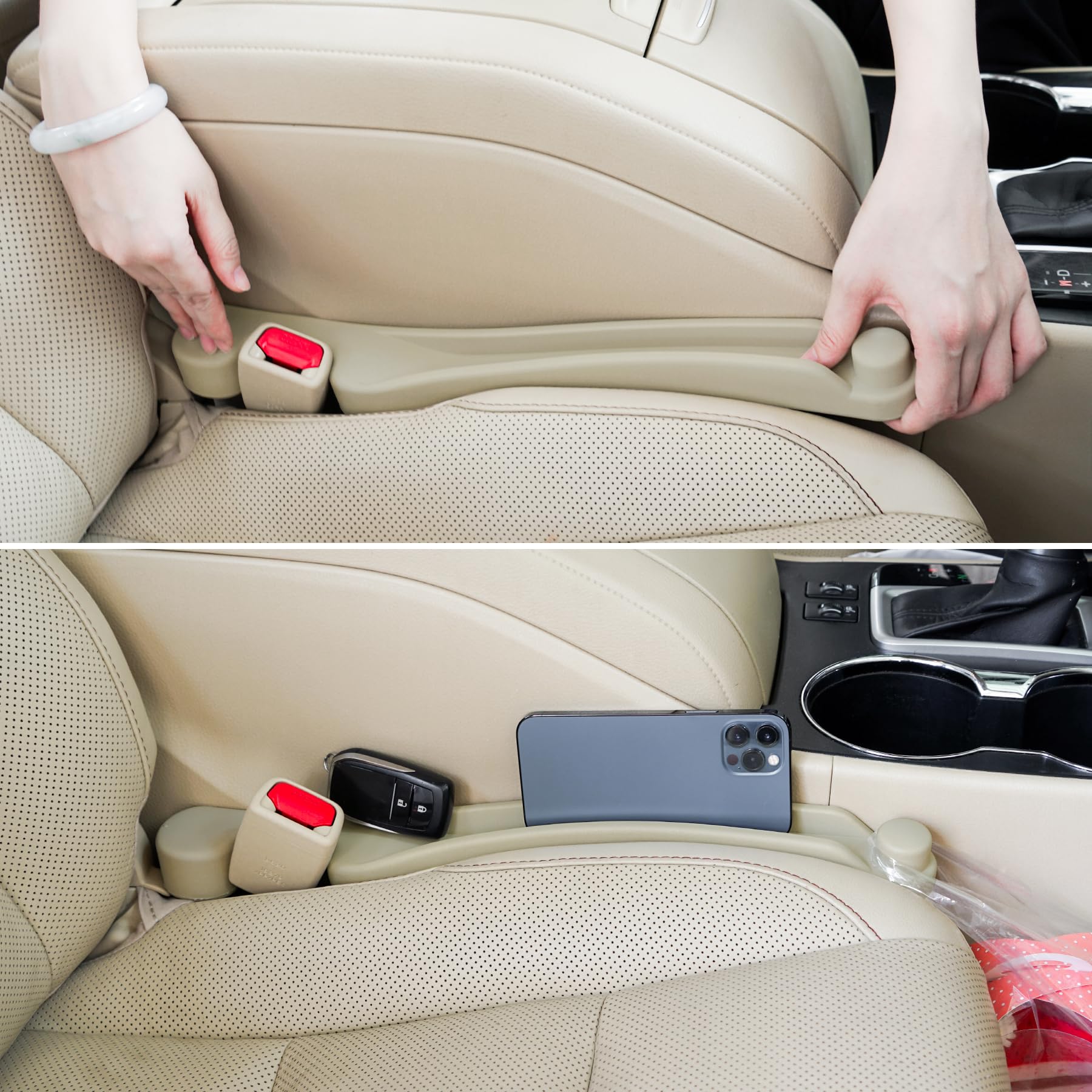 Car Seat Gap Filler Set of 2, Soft Foam Multifunctional Seat Side Gap Filler with Organizer & Hook Function, 3in1 Gap Stopper Universal Fit Car SUV Truck Fill The Gap Between Seat & Console