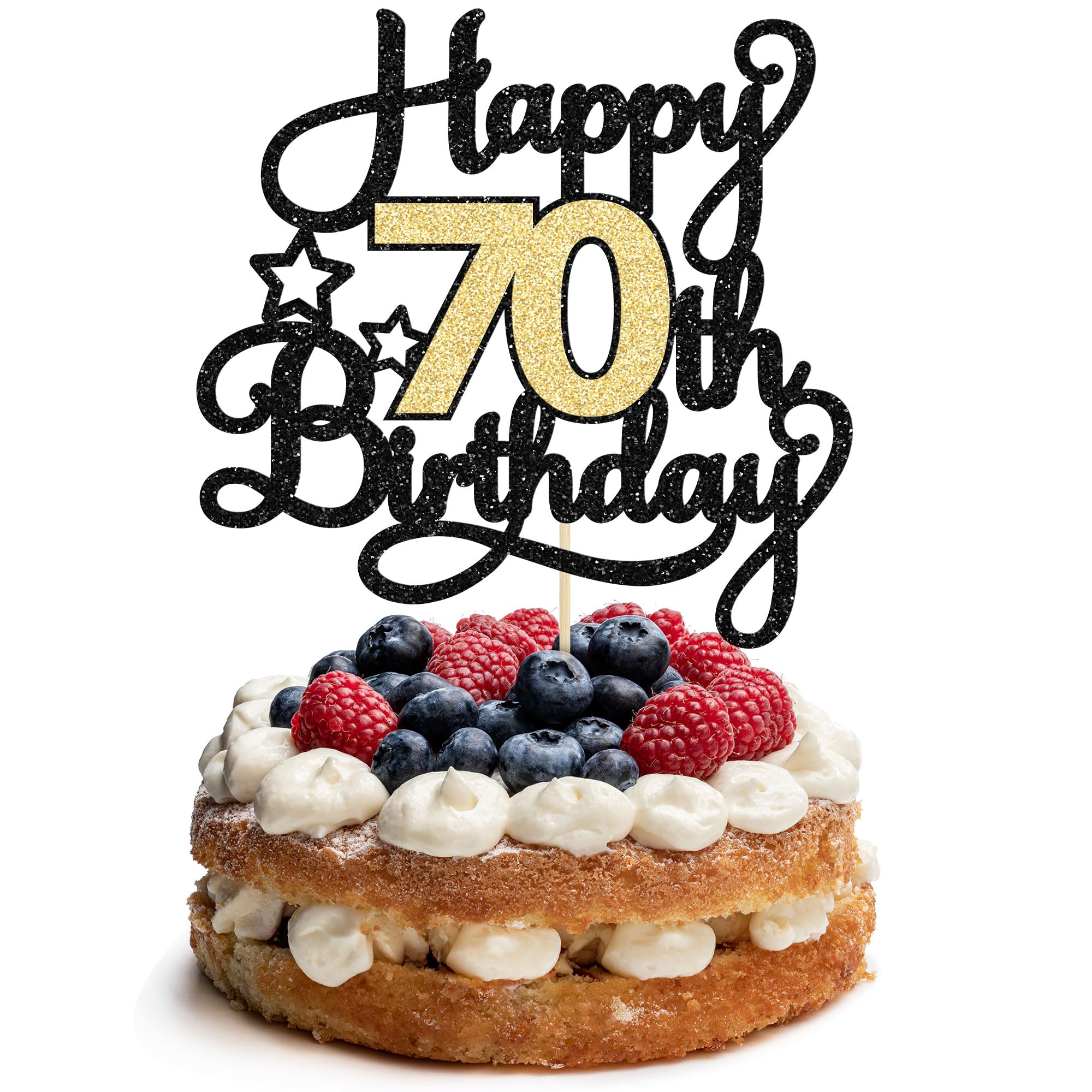 1 Stück Happy 70th Birthday Cake Topper Glitter Cheers to 70 Years Cake Topper 70 Fabulous Cake Decoration for Happy 70th Birthday Anniversary Party Cake Decorations Supplies Black Gold