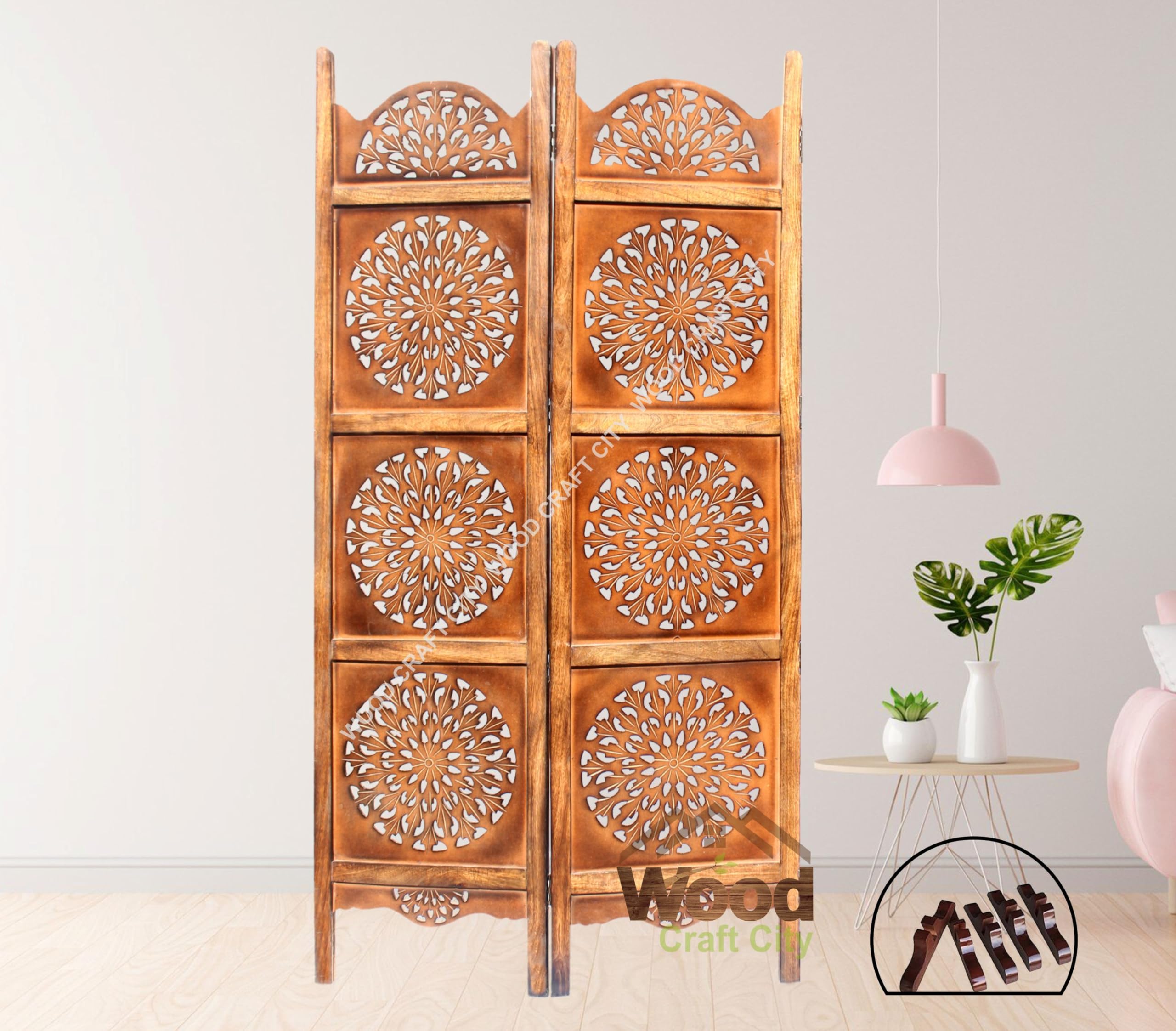Mango Wooden Living Room Divider | Office Panel Room Divider | 6-Foot Wall Separator | Partitions and Dividers with stands-2PST-image-25