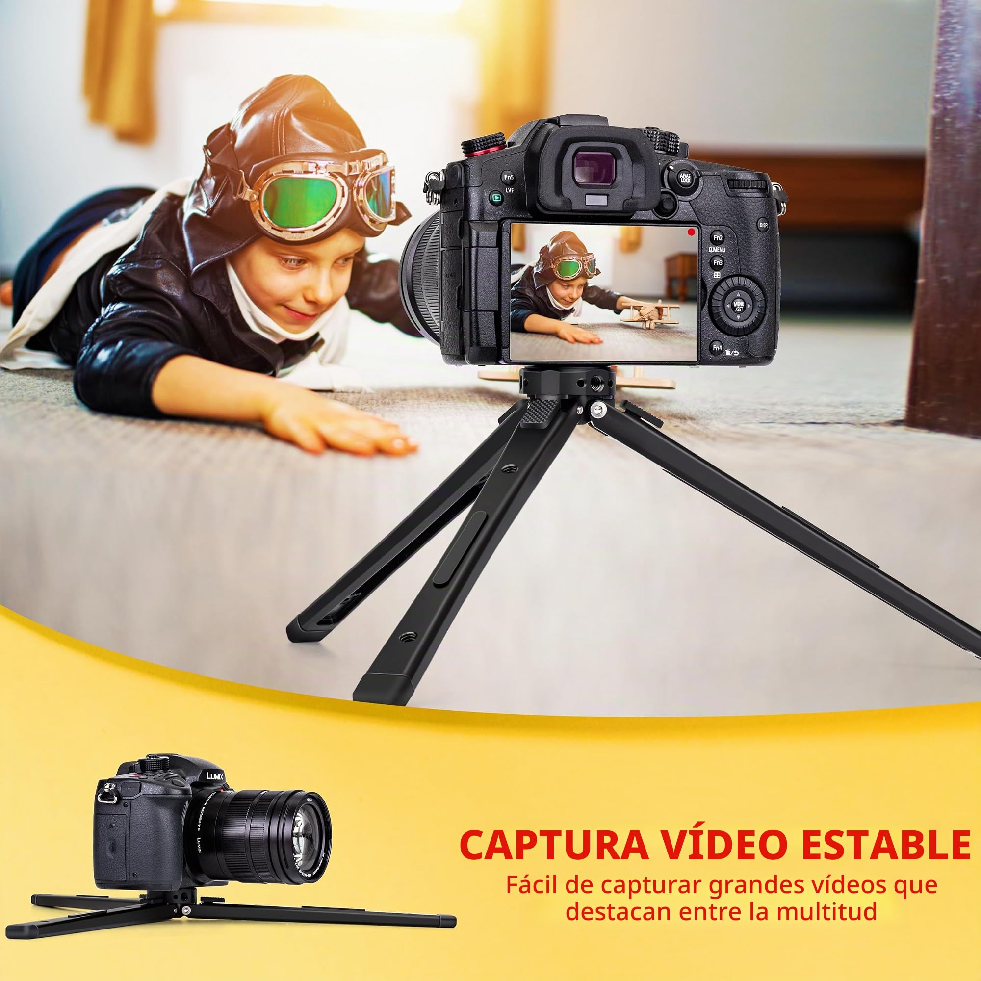 Zeadio Trípode de Metal Extra Resistente y Altura Ajustable - Soporte Compacto Universal para Cámara, Gimbal, Acción, Videocámara, Micrófono, Luz LED, Smartphone + Monopod (40kg/88lb Carga)