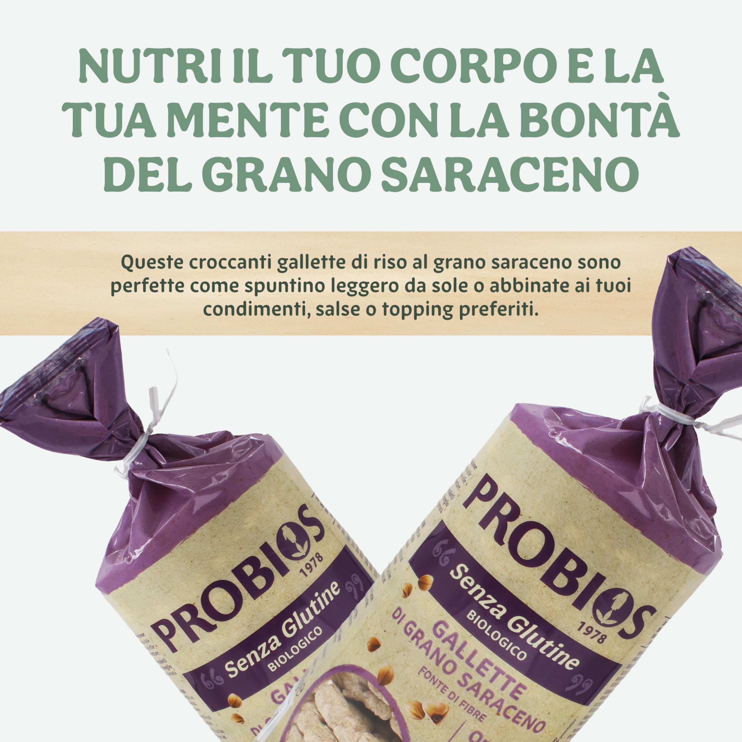 Probios Gallette di Grano Saraceno Biologiche - Croccanti e Gustose Senza Glutine - Fonte di Fibre e Proteine ​​Vegetali - Confezione da 12 da 100g
