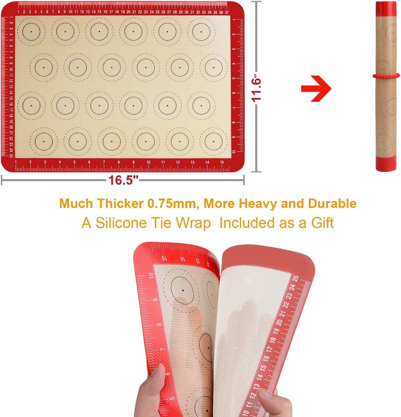 Macaron Silicone Baking Mats Set of 3 Half Sheet Non Stick for Macarons/Pastry/Cake/Bread Making (16.5" x 11.6")