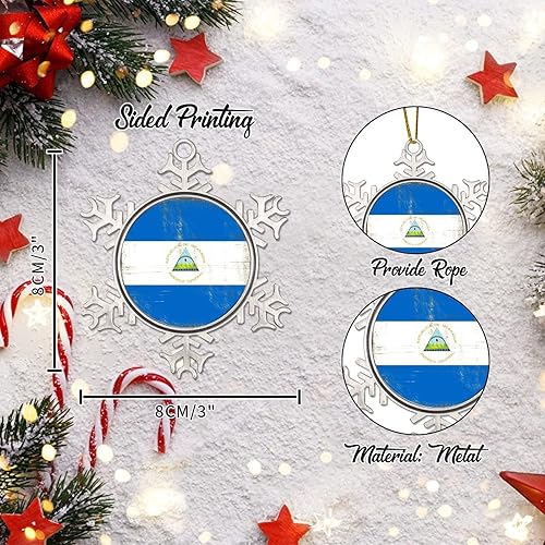 Miniatura 2 de Bandera de Nicaragua Árbol de Navidad Adorno colgante Viajero del Mundo Decoración de Navidad Adornos de Metal Copo de Nieve Regalo Regalo de
