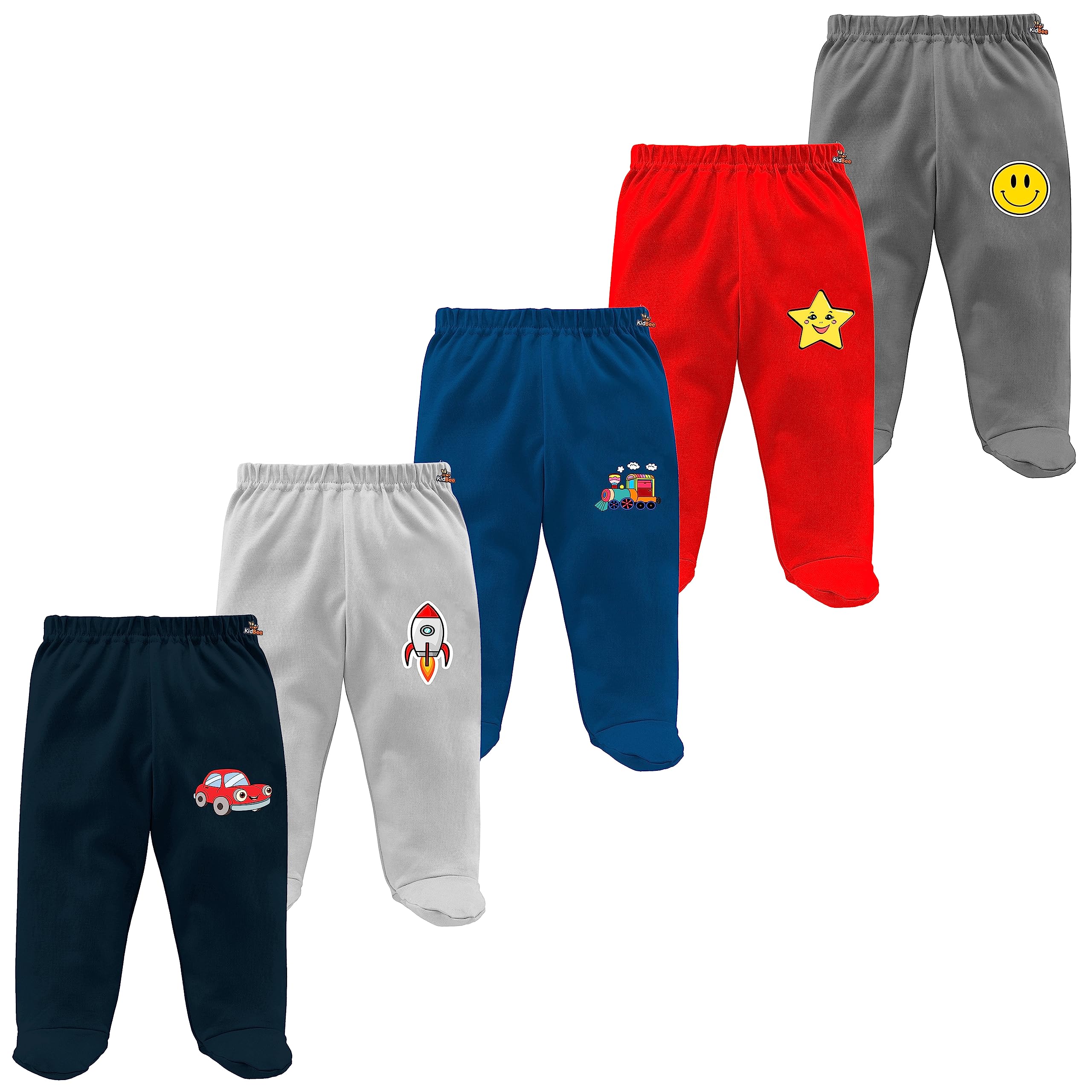 Kidbee Footed Pajama Pants for Baby Boys and Girls (Pack of 5)