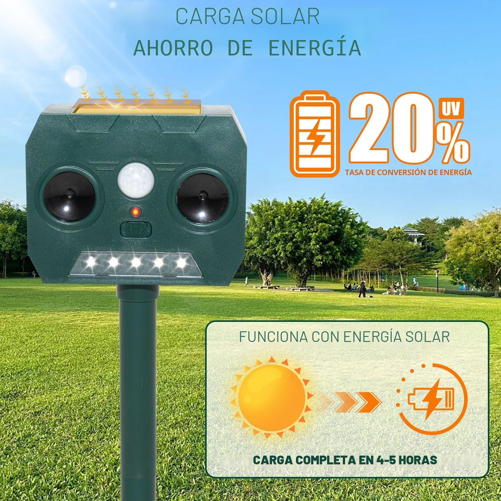 2 Piezas Ahuyentador de Gatos Exterior, Ultrasónico Repelente de Zorros Solar Potente con Luz LED, 12m 120° IP45 Impermeable Aullentador de Animales para Gatos Martas Mapaches Perros
