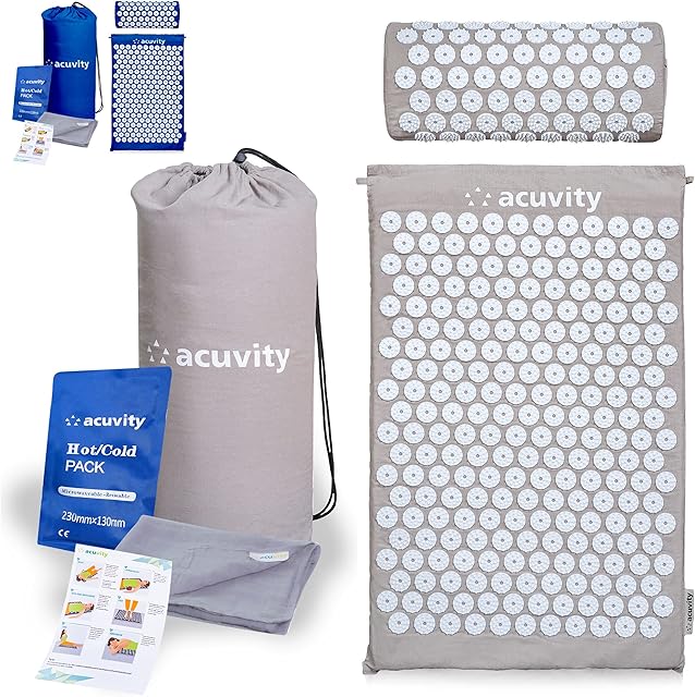 Acuvity Acupressure Mat and Pillow Set for Pain Relief- Spike Massage Mat for Stress Relief- Acupuncture Mat for Relaxation - Hot/Cold Pack, Cotton Sheet Cover & Carry Bag