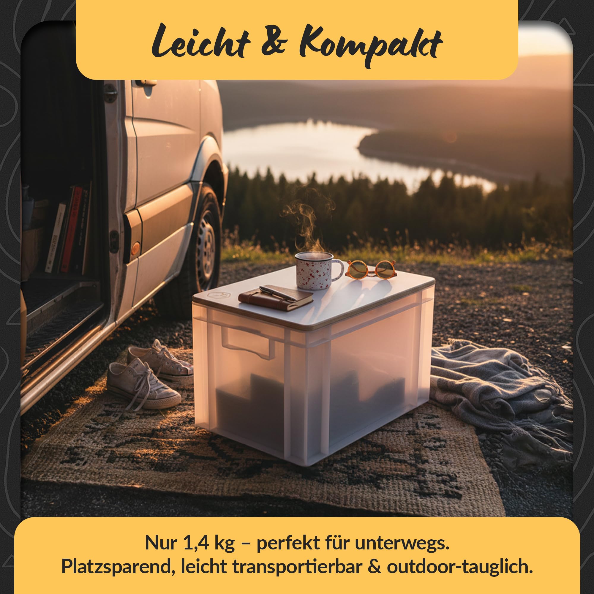 KYOOB Eurobox-Auflage 40x30 cm – multifunktionale Tischplatte & Sitzfläche - Weiß | Abdeckung für Euroboxen mit integriertem Flaschenöffner | leicht, stabil & ideal für Camping & Outdoor