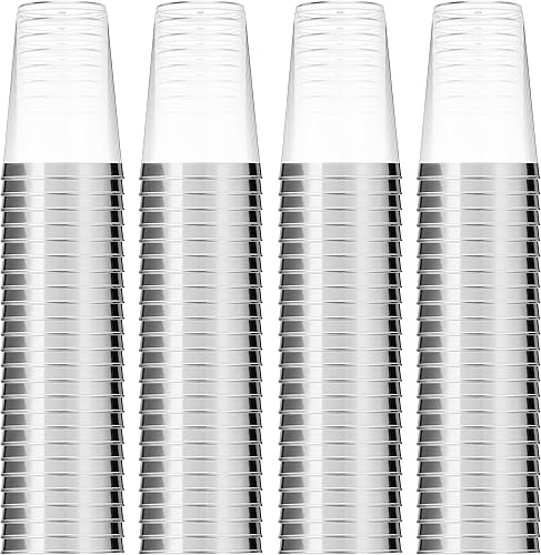 Miniatura 7 de Munfix 100 vasos de plástico plateados – 14 onzas transparentes, elegantes tazas de fiesta con borde plateado, perfecto para bodas y eventos