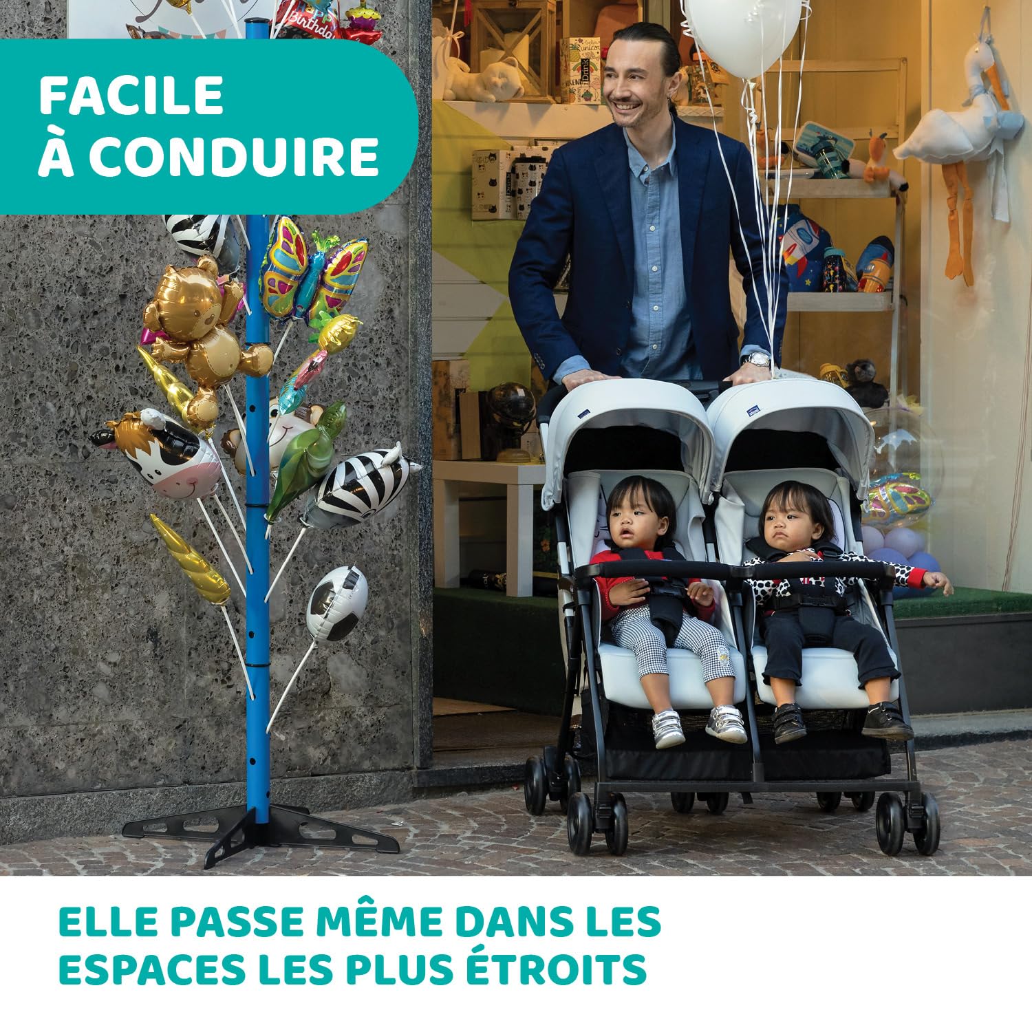 Chicco OHlalà Poussette Double Tandem Légère Pliable Jumeaux 15 kg Noir