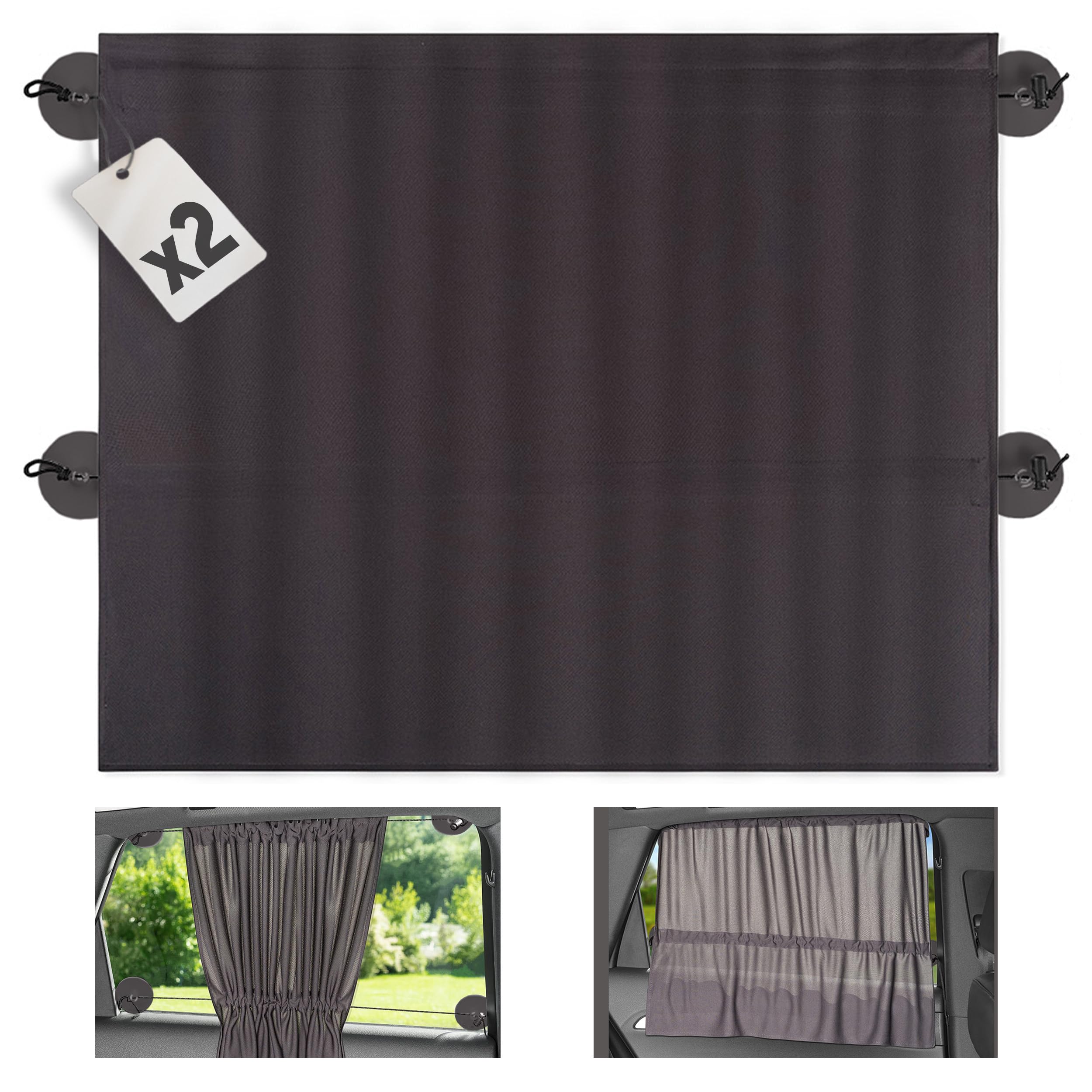 Zamboo Osłona przeciwsłoneczna do samochodu, łatwe zasłanianie i odsłanianie, ochrona przed promieniowaniem UV, wysoką temperaturą, do zaciemnienia, rozmiar XXL, 68 x 50 cm, ciemnoszara (2 sztuki)