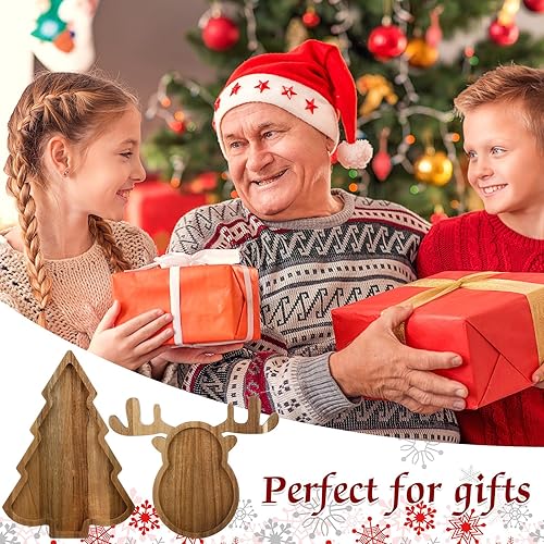 Miniatura 6 de 2 platos de madera de acacia de Navidad para servir en forma de árbol y cornamenta, plato de exhibición de platos de frutas, bandeja de tablero de