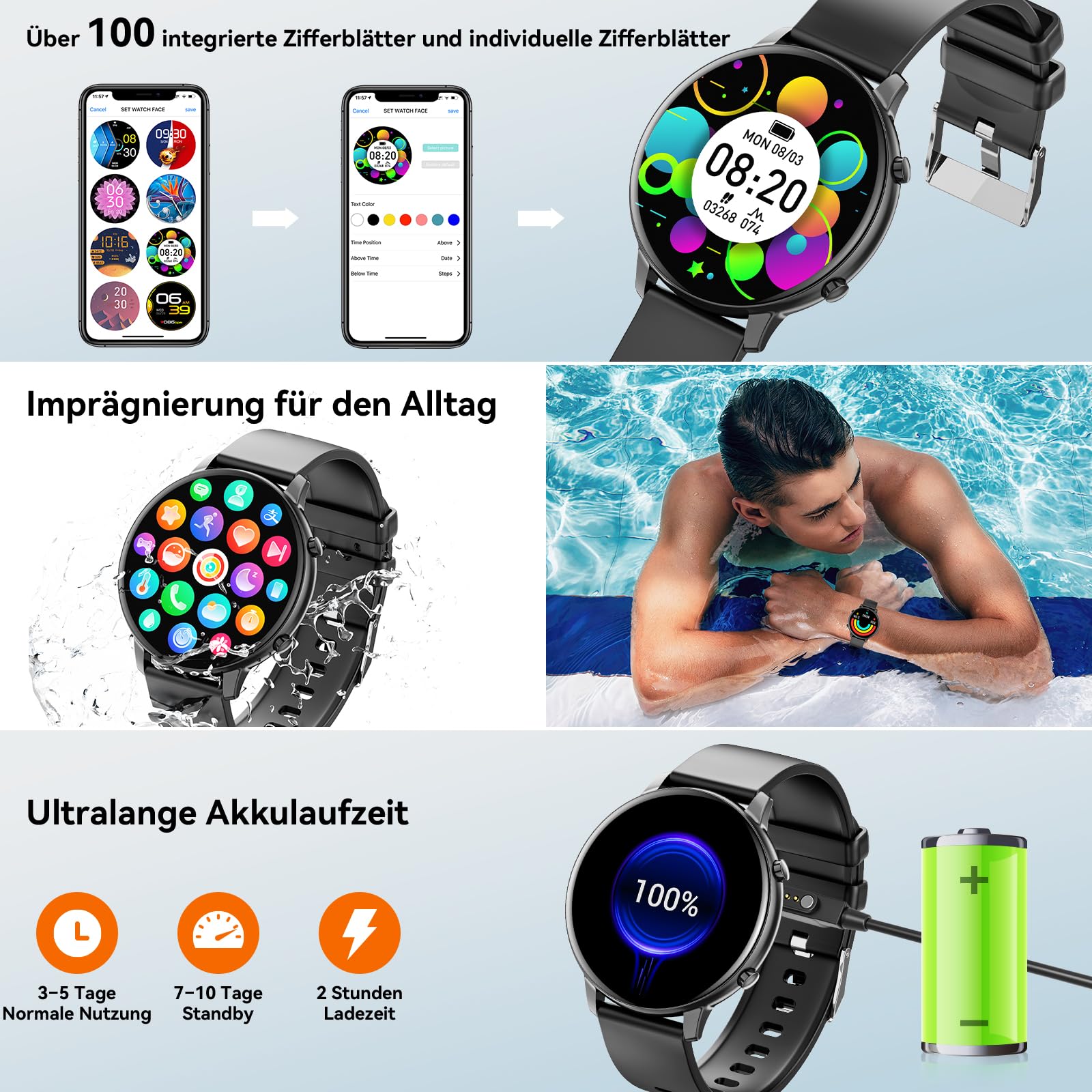 Hwagol Smartwatch Damen Herren, 1.39" Zoll Touchscreen Smart Watch mit Bluetooth Anrufe, Uhr Damen Herren mit 140+ Sportmodi SpO2 Pulsuhr Schlafmonitor Schrittzähler, Armbanduhr für iOS Android