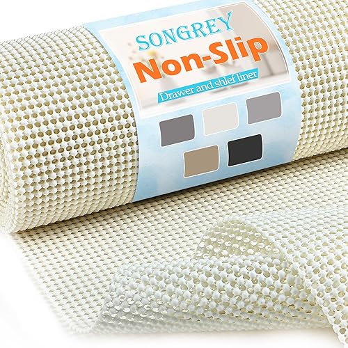 Miniatura 10 de Songrey Forro no adhesivo para cajones y estantes, revestimientos antideslizantes de 12 pulgadas x 20 pies, protege el armario de la cocina, cajones