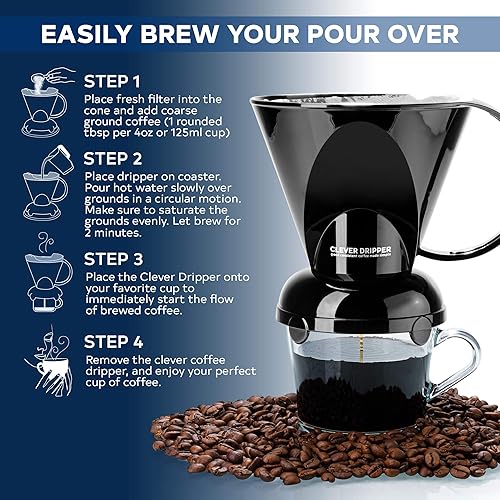 Miniatura 2 de Clever Gotero y filtros de café, grande de 18 onzas (negro), Barista's Choice, plástico seguro sin BPA, incluye 100 filtros