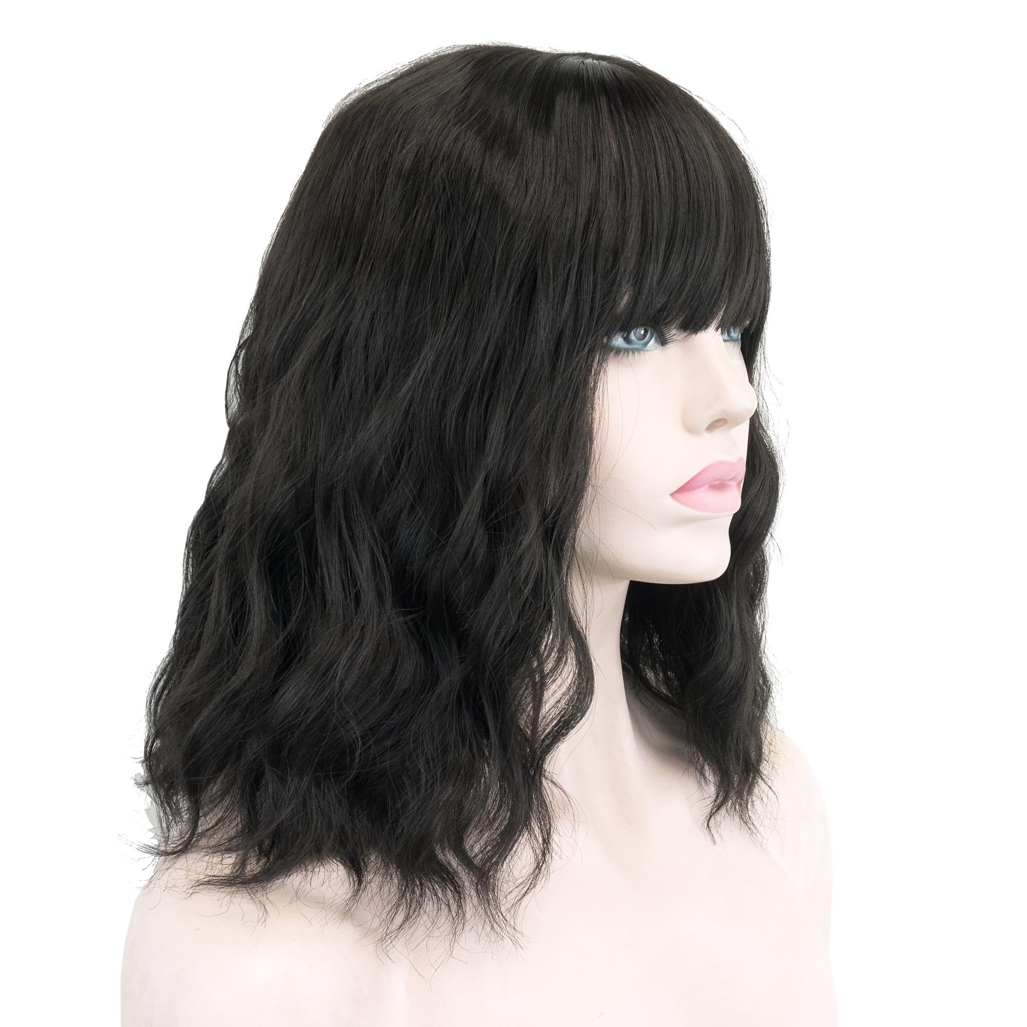 IMISSU Short Kinky Curly Wig Afro Hair Cosplay Wigs with Bangs Costume Headwear for Women (Black) - Image 4
