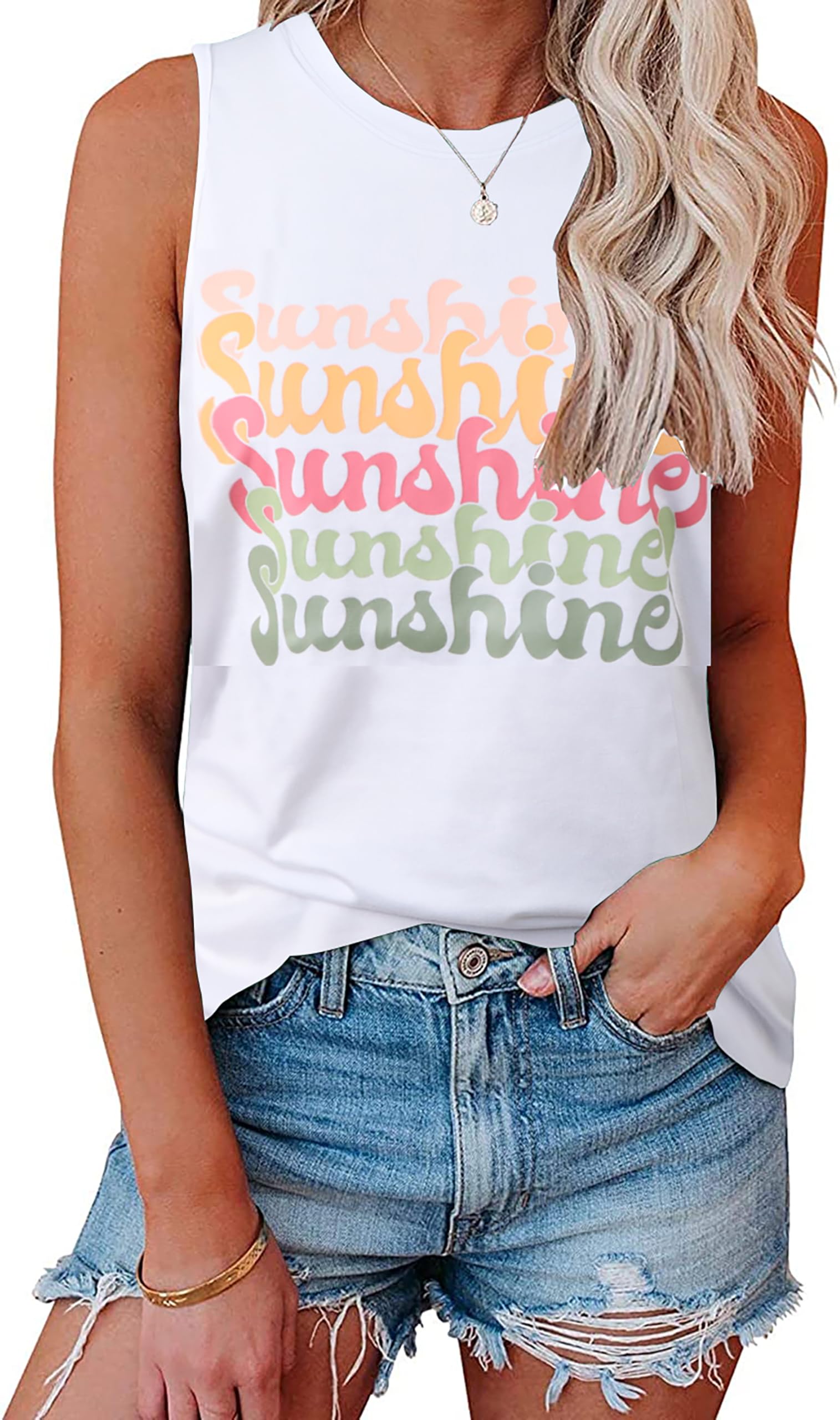 HountWomens Casual Loose Graphic Comfy Tank Tops Summer Basic T-Shirts Sleeveless Shirts Tunic Tops
