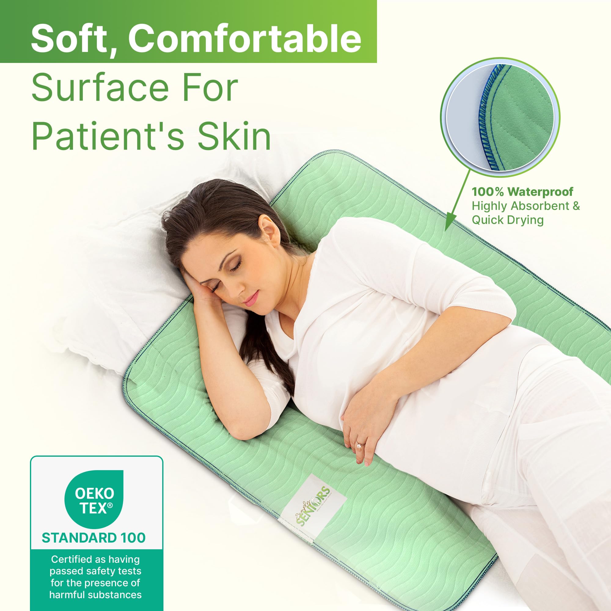Almohadillas de cama lavables e impermeables de 34 x 36 pulgadas, paquete de 4 almohadillas de cama para incontinencia para adultos, productos de demencia para ancianos, discapacitados y pacientes