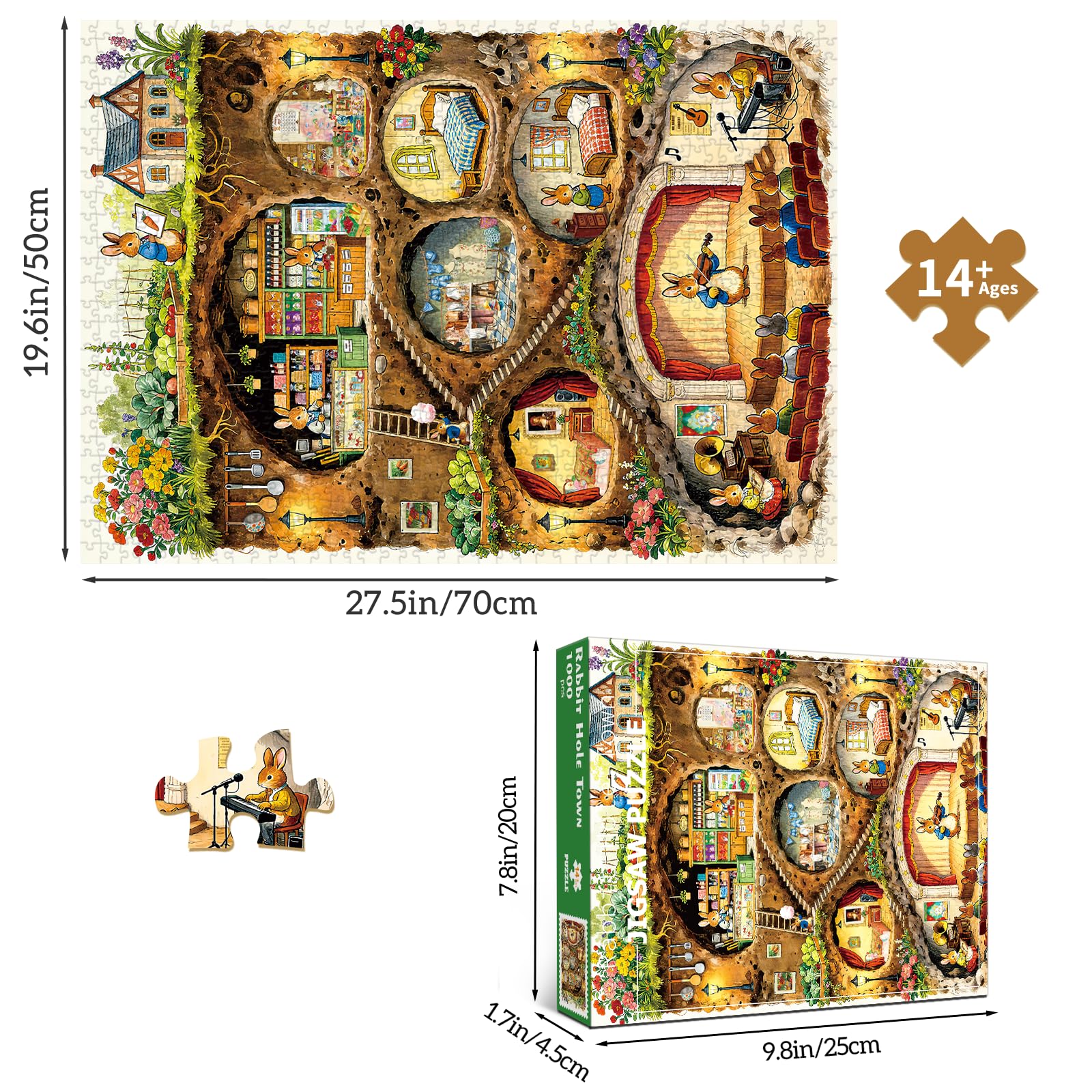 HUADADA Puzzle 1000 elementów - puzzle 1000 elementów dla dorosłych - rodzinne puzzle interaktywne prezent - temat: królik