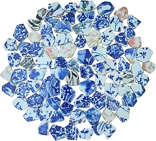 Yuvori Azulejos de mosaico de porcelana irregular azul y blanco, hechos a mano, baño, sala de estar, cocina, al aire libre (color mezclado, mediano)