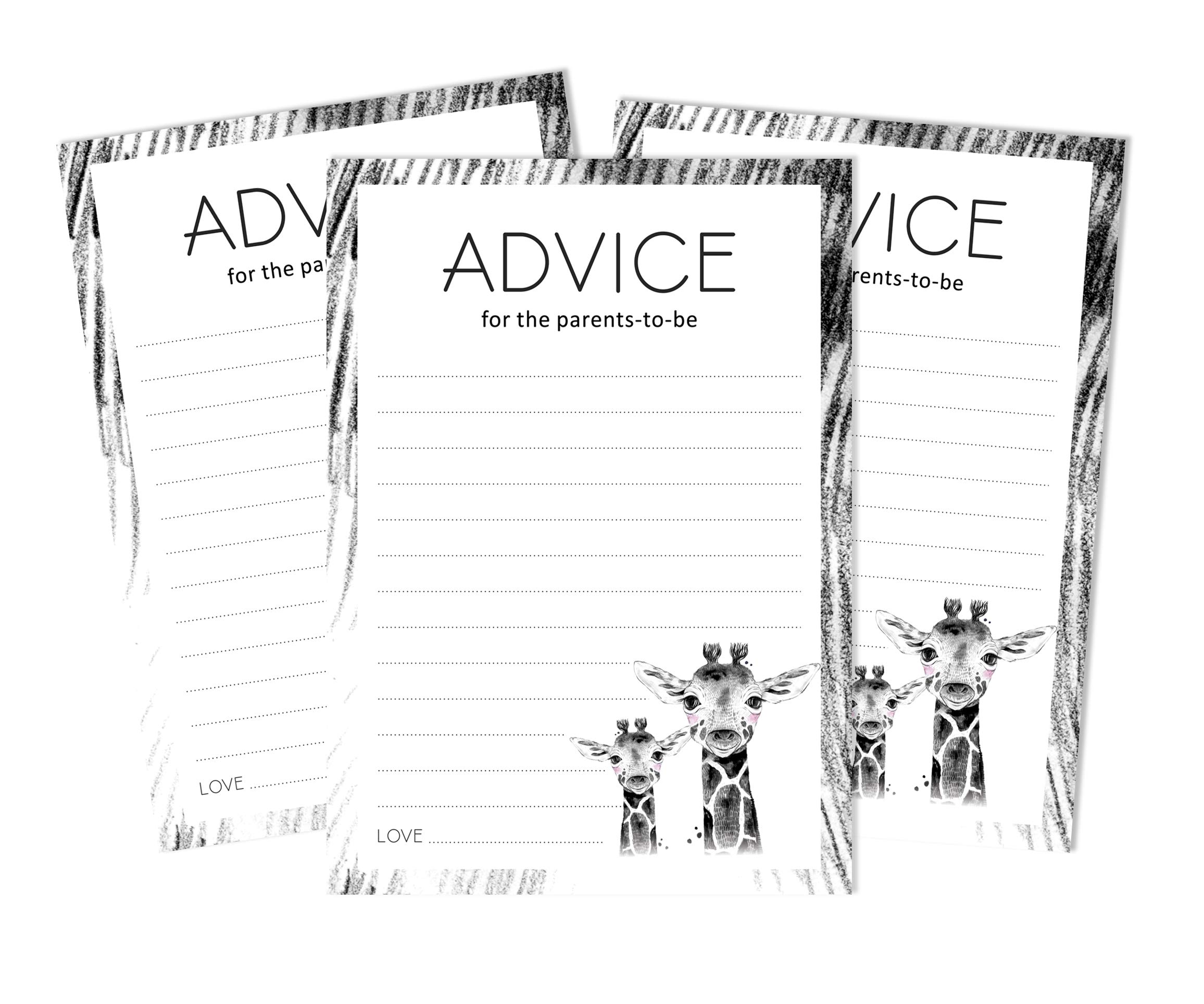 Inkdotpot 50 Advice Cards New Parents for Baby Shower Game Party Supplies Giraffe Jungle Animals Advice for New Mom & Dad