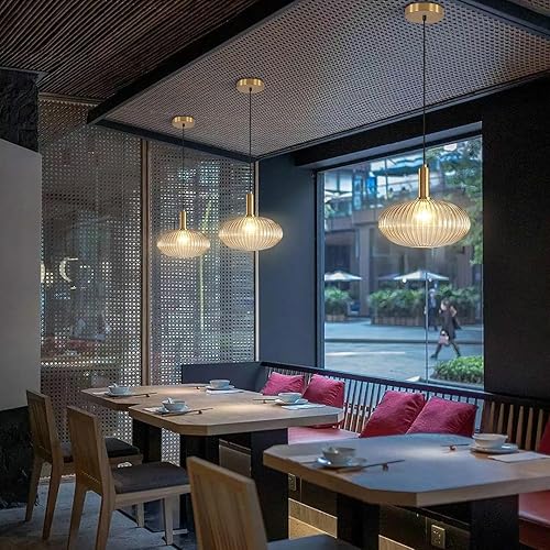 Miniatura 6 de KCO Lighting - Lámpara colgante moderna de globo dorado de 1 luz, de mediados de siglo, en latón antiguo, lámpara colgante de comedor, lámpara