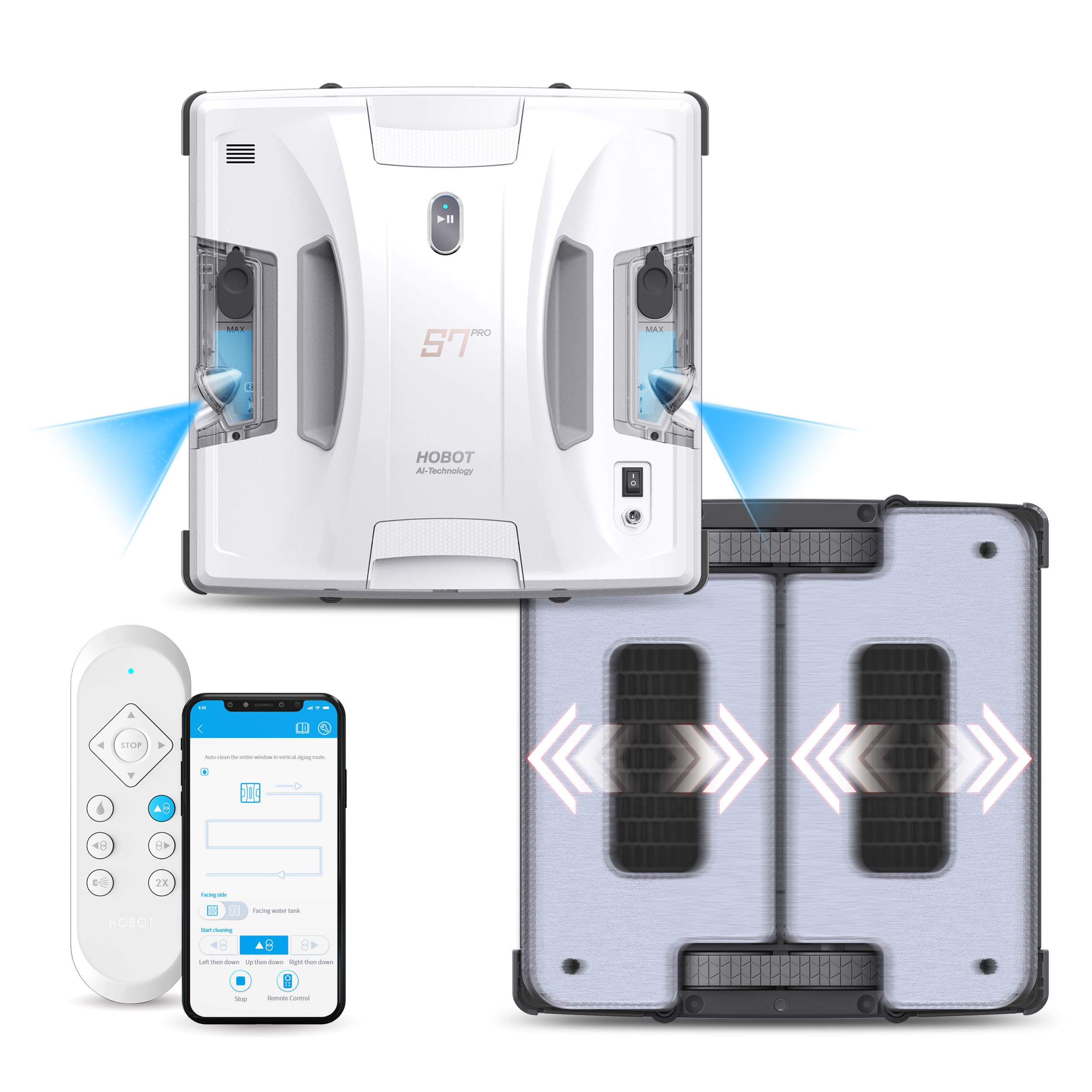 SMARTBOT HOBOT-S7 PRO Robot Limpiacristales Automático con Doble Mopa Motorizada, Pulverizador Doble, Control App y Voz, Limpieza potente para Cristales interiores y exteriores, Mamparas y Barandillas