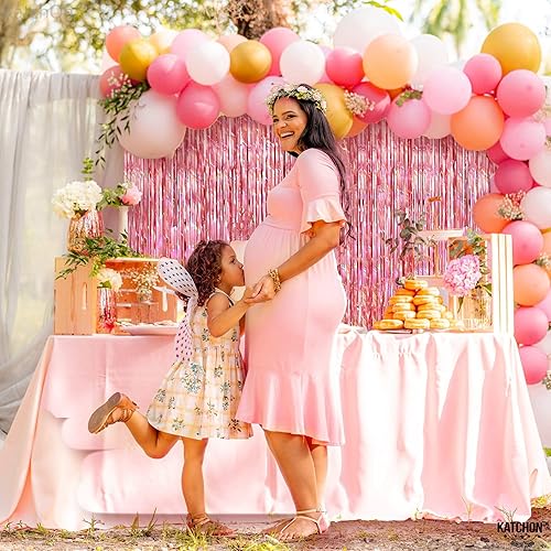 Miniatura 2 de KatchOn, Cortina holográfica con flecos de oro rosa, grande, 3.2 x 8 pies, paquete de 2  Telón de fondo holográfico de oro rosa para decoraciones de