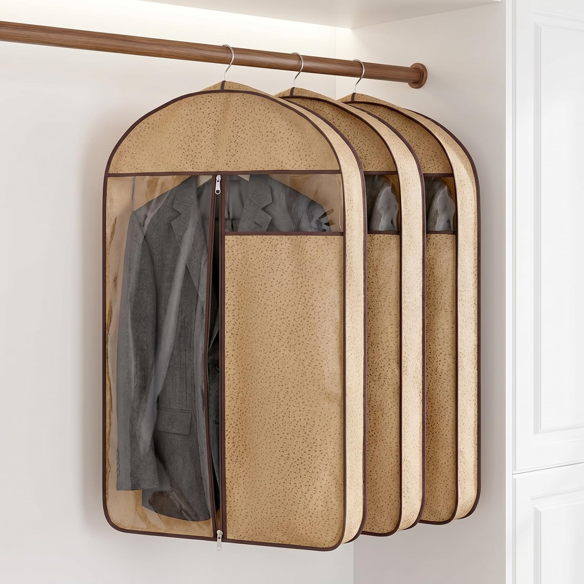 Confezione da 3 Copriabiti Traspiranti - Sacchetti Antipolvere in Tessuto Non Tessuto per Abiti, Ideali per Appendere Vestiti, per Viaggi E per Riporre Cappotti E Abiti Brown 108cm/42.5in