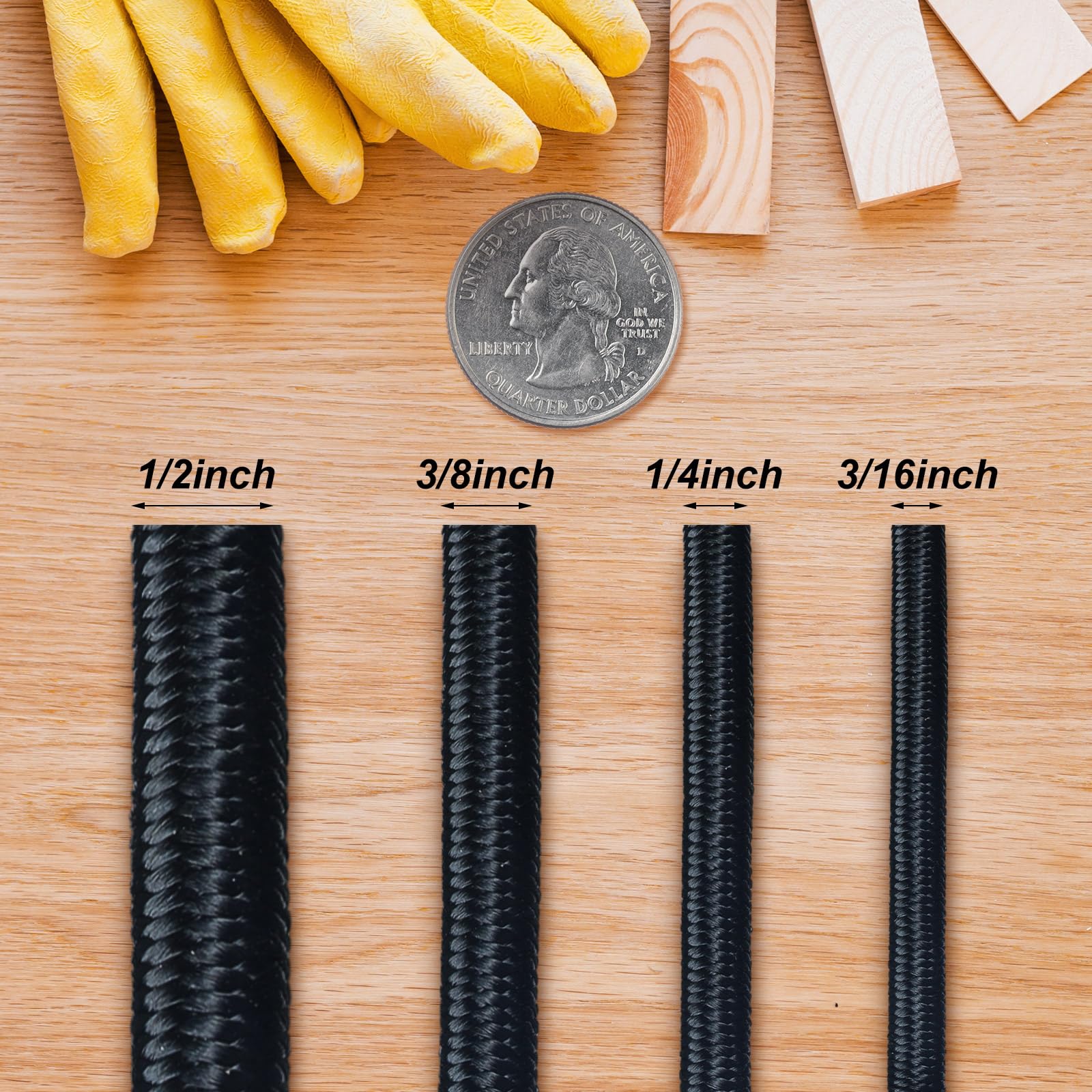 Cuerda elástica de 100 pies, cordón elástico negro, cordón elástico de poliéster de grado marino, cuerda elástica para proyectos de bricolaje, amarres, recreación, uso en interiores y