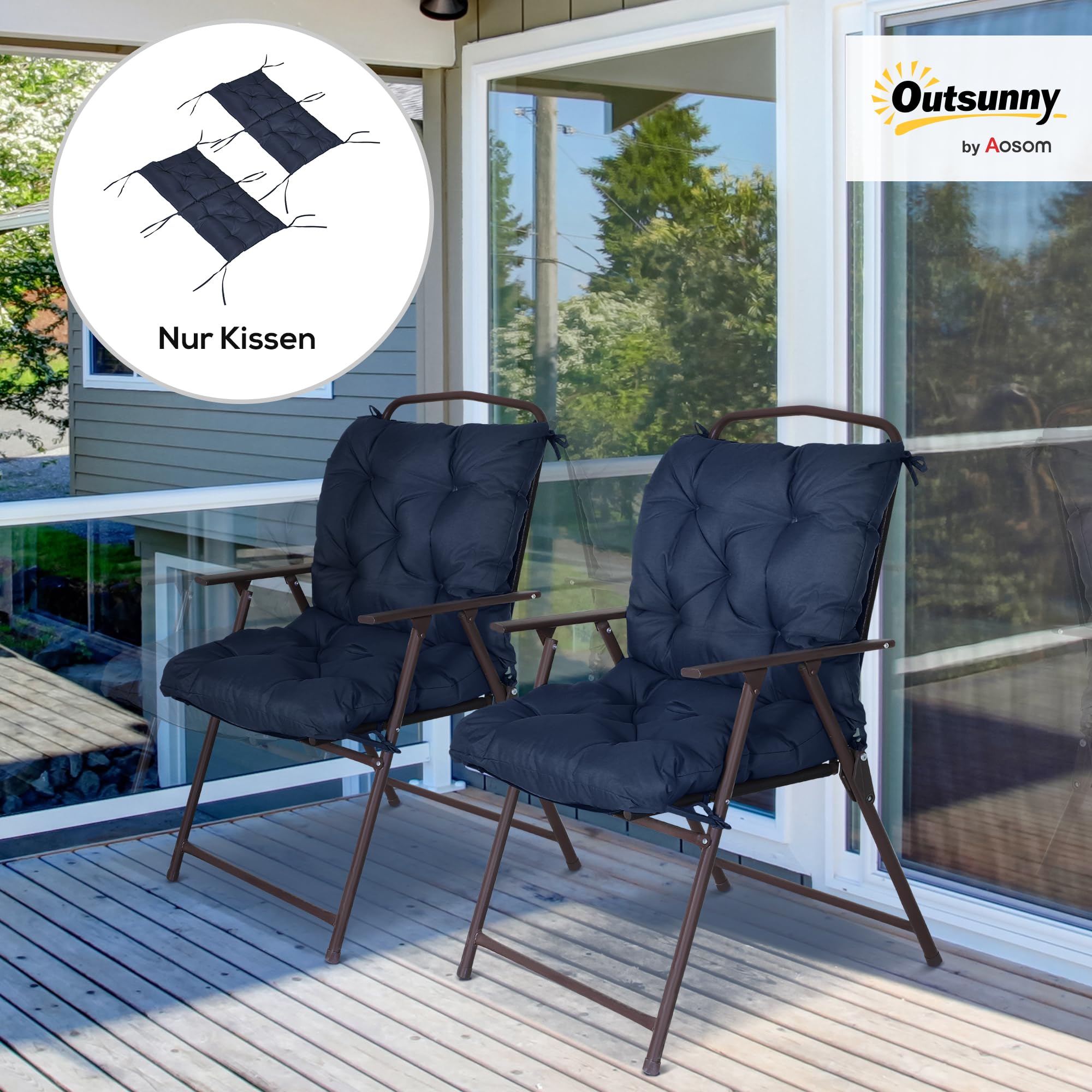 Outsunny 2 Coussins Chaise Patio Attaches 39x20x3 Pouces Bleu foncé
