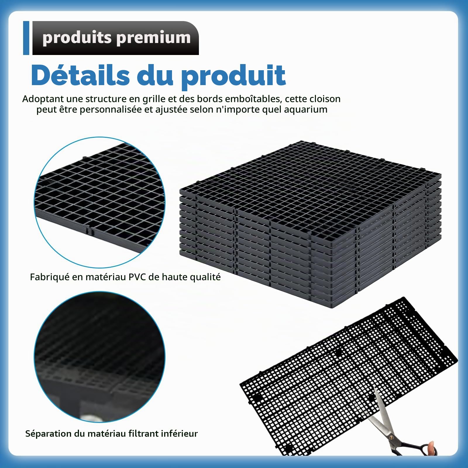 Grilles En Plastique Pour Aquarium,10Pcs 30x30CM Aquarium Séparateur Avec 20 Supports Et 50 Attaches De Câble,Diviseur D’Aquarium En Plastique,Aquarium Grille Plastique Pour Filtration Et Protection