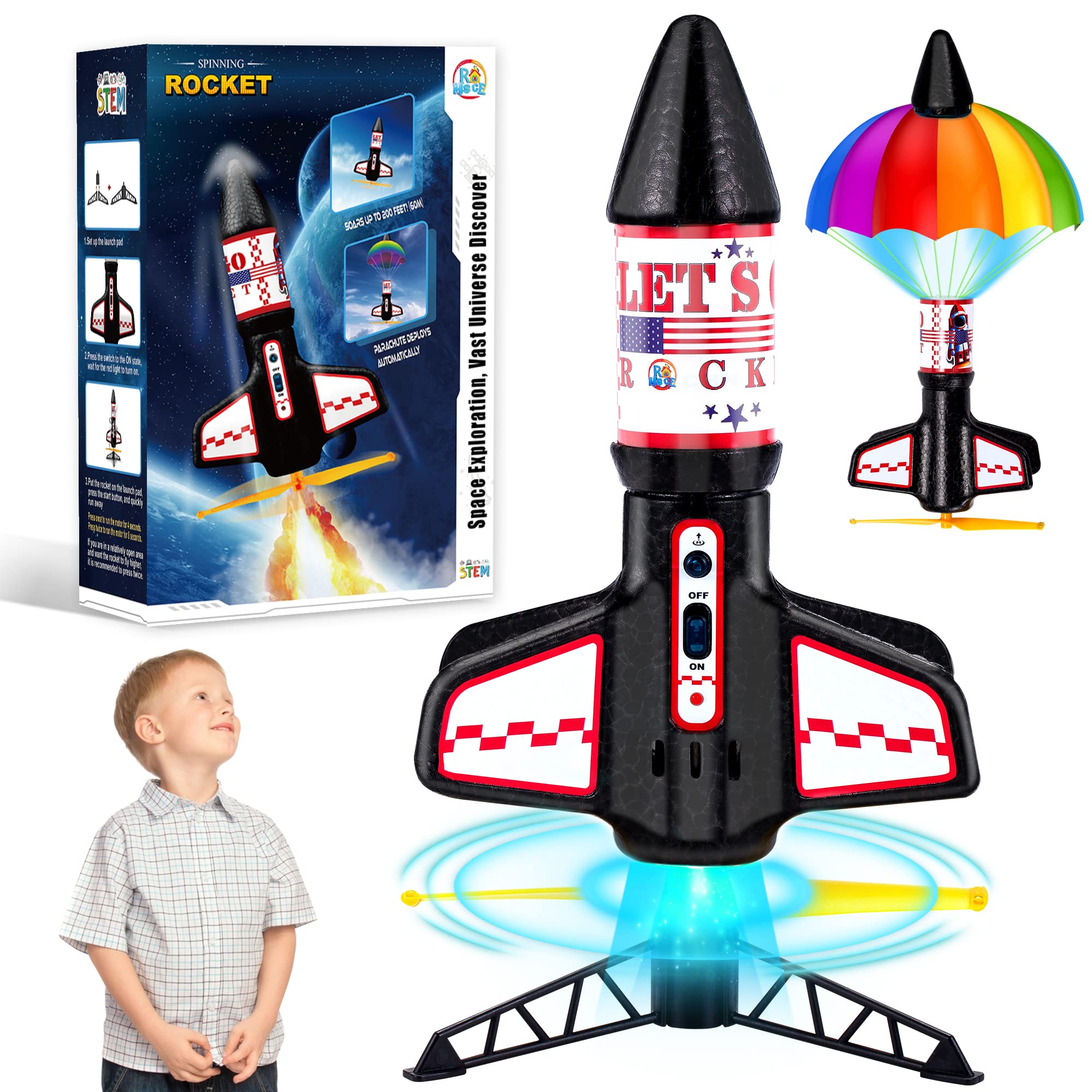 Rocket Launcher for Kids 8-12, Electric Powered Toy Launcher, Motorized Air Toys with Parachute Outdoor Toys for Kids Ages 6-8, Launch up to 250 ft Birthday Gift…