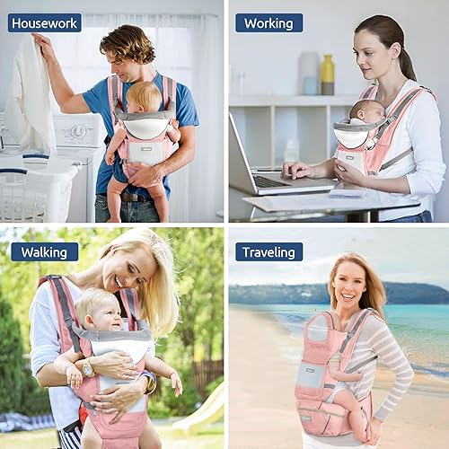 Miniatura 7 de Portabebés con asiento de cadera, ergonómico en posición M 6 en 1, portabebés para recién nacidos a niños pequeños, soporte para la cabeza y malla