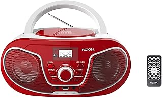 Roxel RCD-S70BT Portable Boombox CD Player with Remote Control, FM Radio, USB MP3 Playback, 3.5mm AUX Input, Headphone Jack, LED Display Wireless Music Streaming (Red)