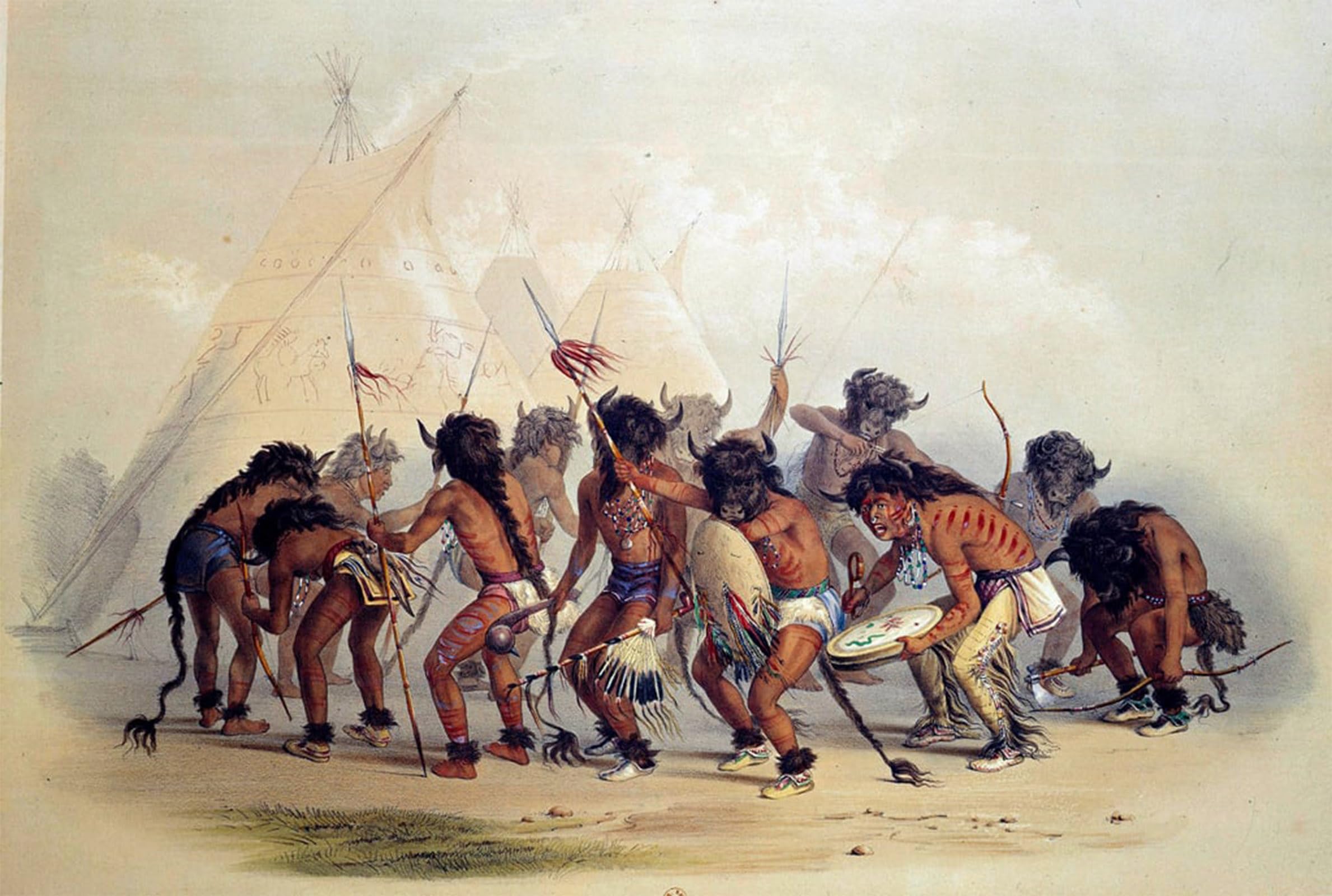 ARTXLXXBN Famous Painting Art Wall Decor Abstract Art Picture Doing the Animal Dance Lithograph by George Catlin by George Catlin Animal Pictures for Home Decor 60x90cm