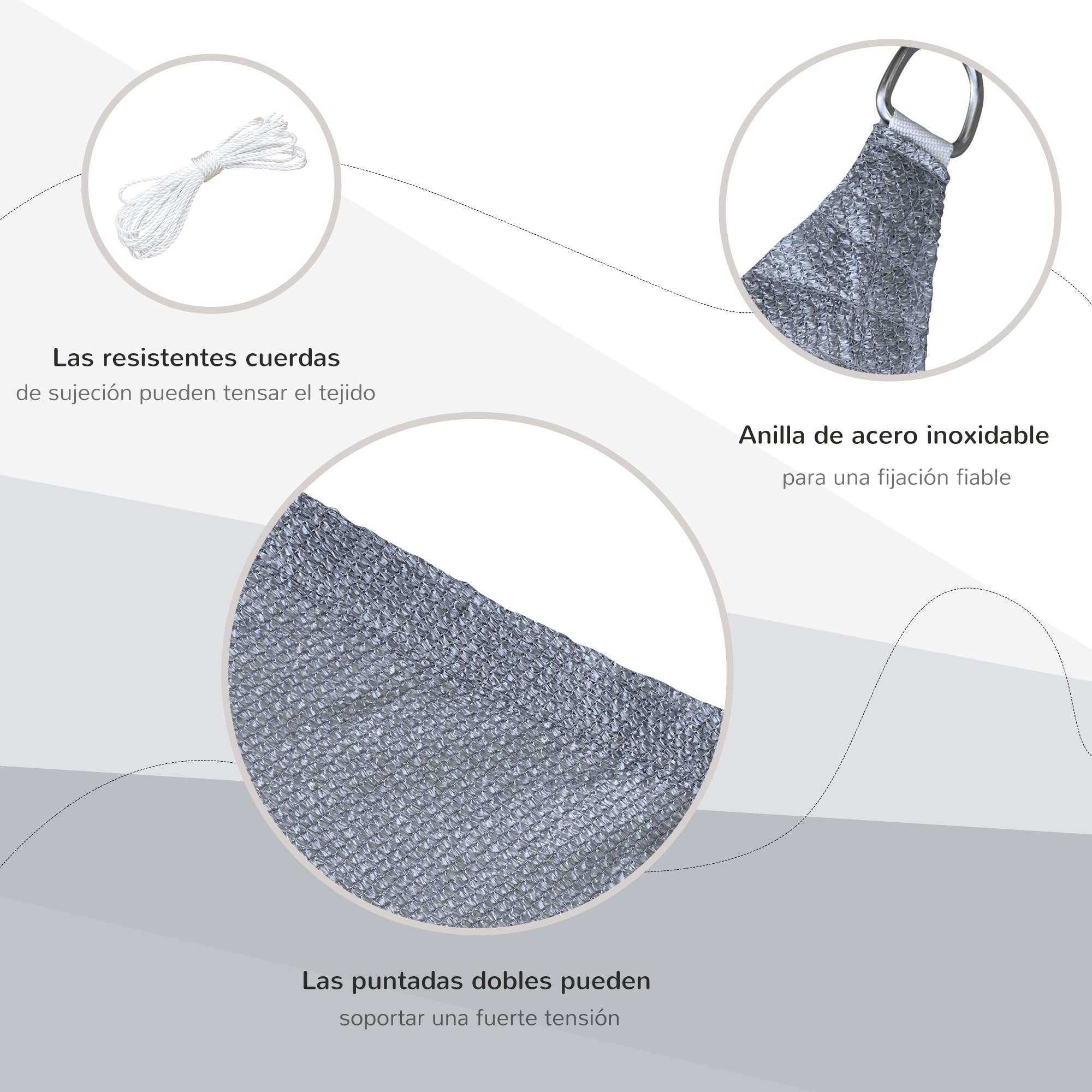 Outsunny Toldo Vela de Sombra Rectangular 4x6 m Toldo de Terraza de HDPE con Anillo de Acero Inoxidable y Cuerdas para Jardín Patio Gris