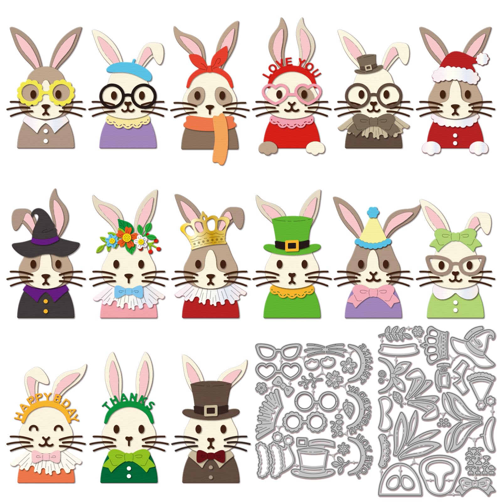 GLOBLELAND Cute Easter Bunny Metal Cutting Dies for Card Making Animals Metal Rabbit Die Cut Bunnys Cutting Dies for Scrapbooking Paper Crafts DIY Cards Photo Album Decor