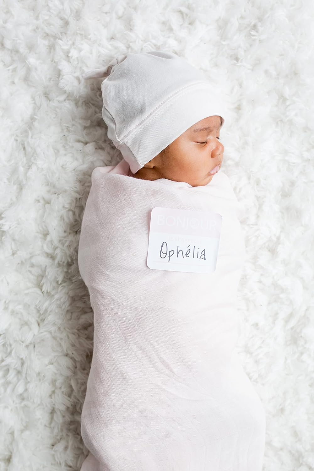 Lulujo Birth Announcement Hat & Swaddle Blanket Set| Unisex Softest Bamboo Viscose Muslin Baby Swaddle Blanket| Receiving Blanket | 47in x 47in| Pink