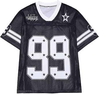 Mens Y2k Vintage Jersey, Retro Mesh V-Neck Oversized Streetwear Tee Casual Sportswear Short Sleeve Top for Women