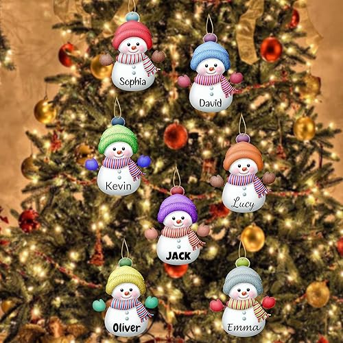 Miniatura 6 de 7 adornos de Navidad personalizados con nombre de muñeco de nieve, adornos de madera personalizados para árbol de Navidad, decoración colgante,