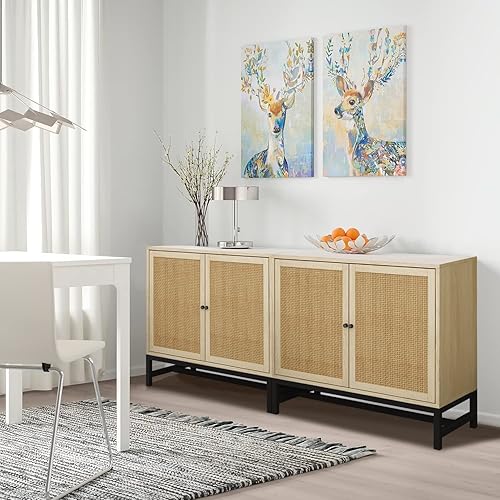 Miniatura 5 de Yoluckea Gabinete de ratán gabinete de buffet de ratán con almacenamiento aparadores de bufé gabinete de almacenamiento de ratán con puertas
