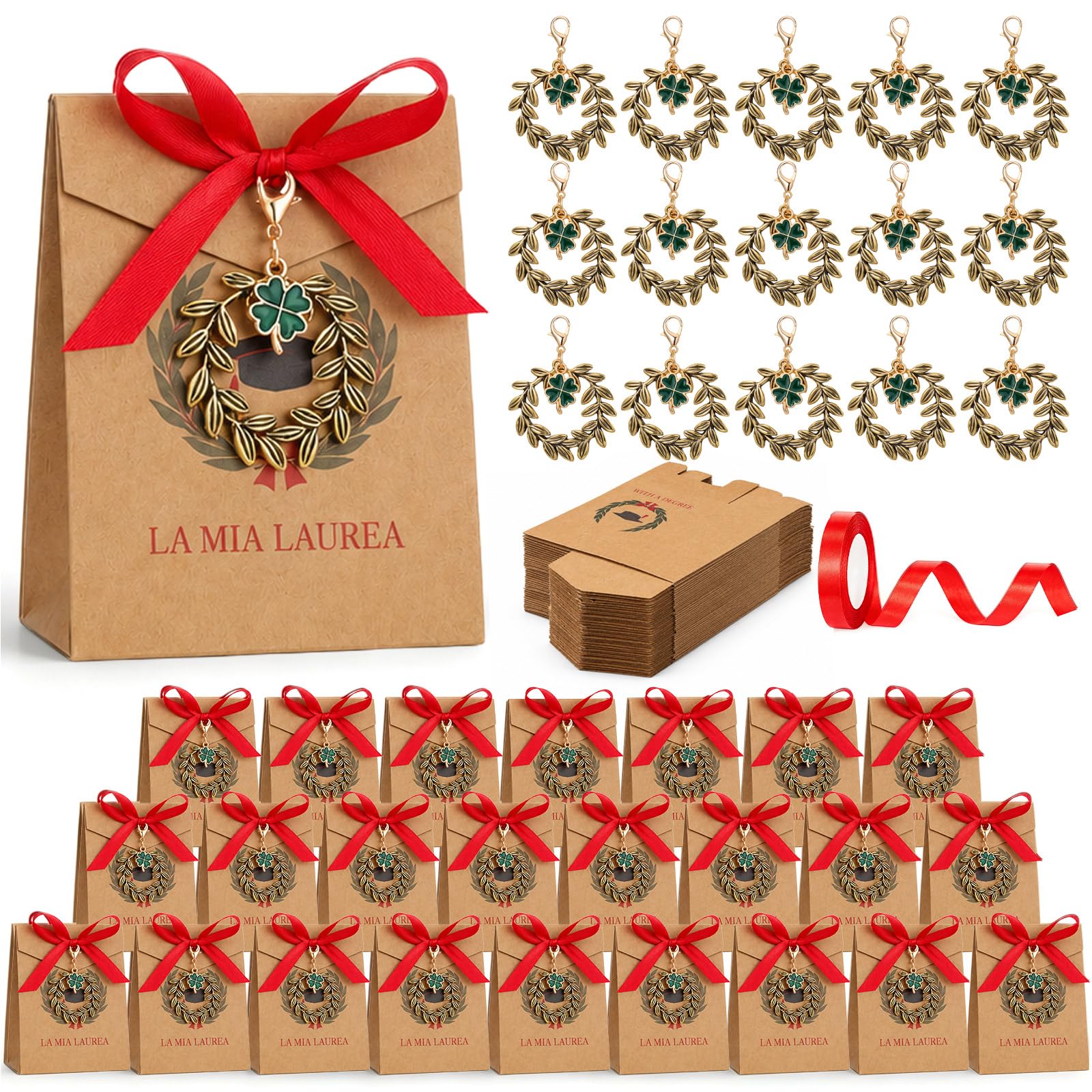 BBTO 50 Pezzi Bomboniere Laurea Scatoline Regalo Portachiavi Nastro