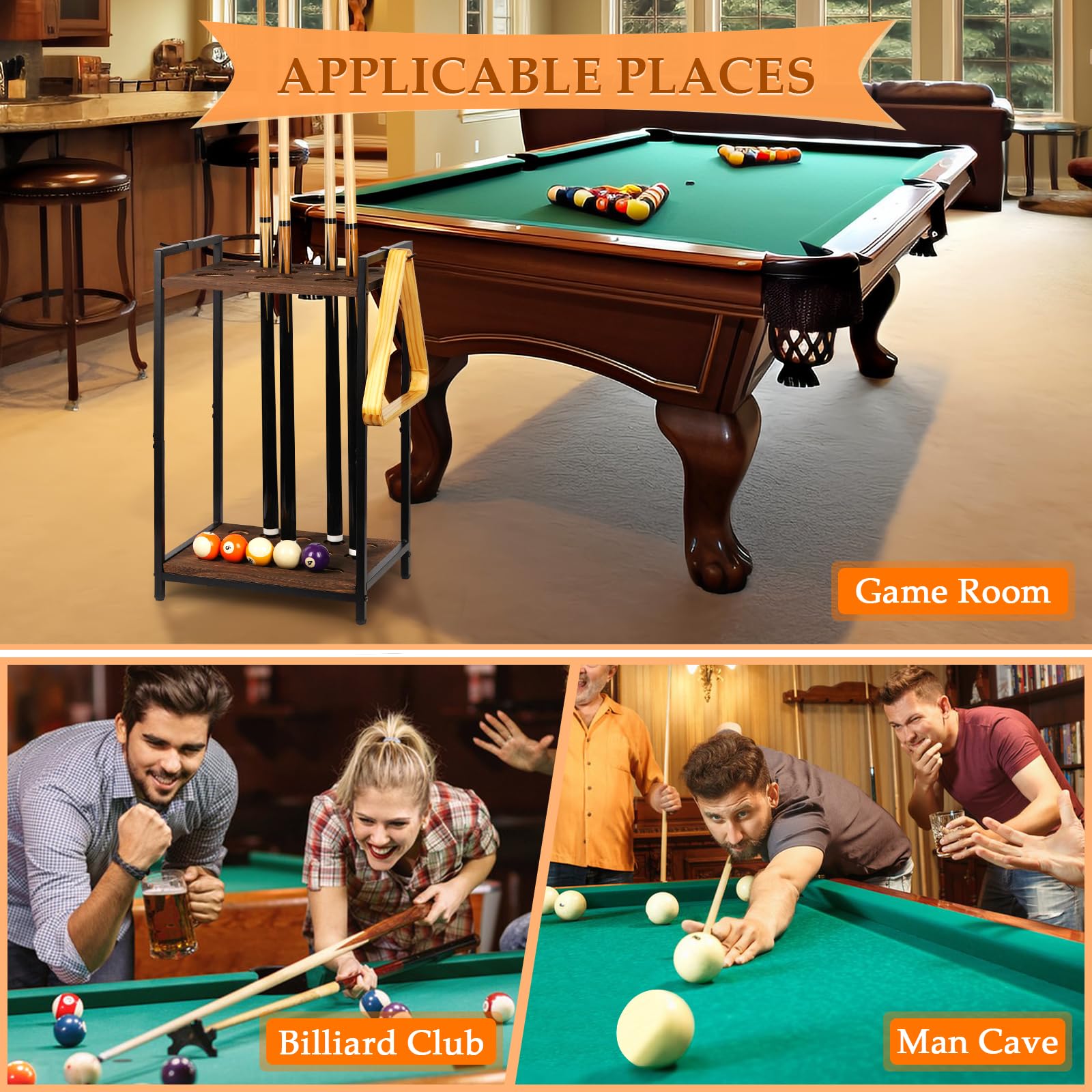 Jolensoy Support pour queues de billard - Support pour 10 queues de billard - Pour salle de billard, club, table de billard (noir torché, 10 trous