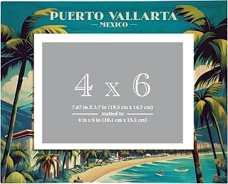 R and R Imports Puerto Vallarta Mexico Design C Souvenir Wooden Photo Frame Matted 4 x 6 Inch Single