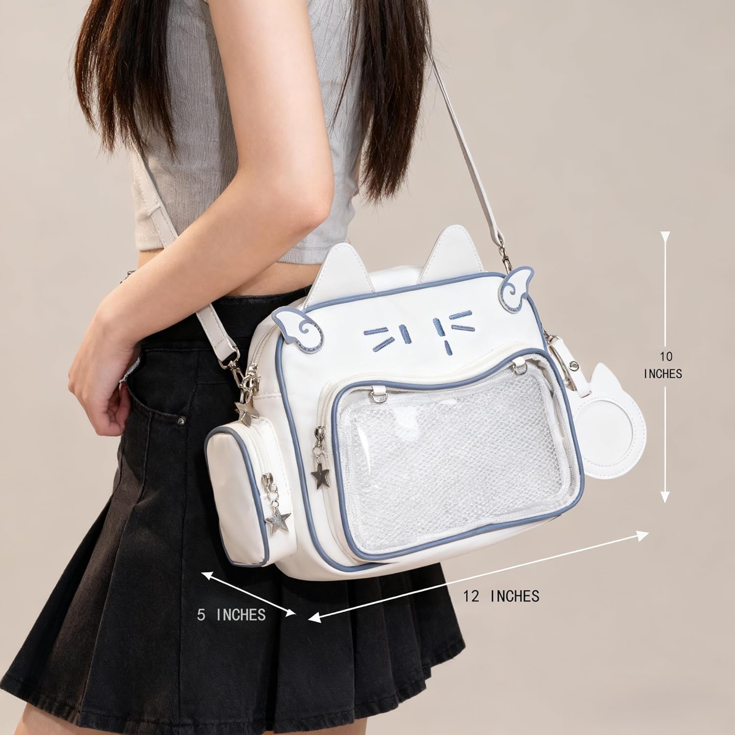 Cute Cat Ita Bag Backpack Pin Display Bags Aesthetic Single Shoulder Crossbody