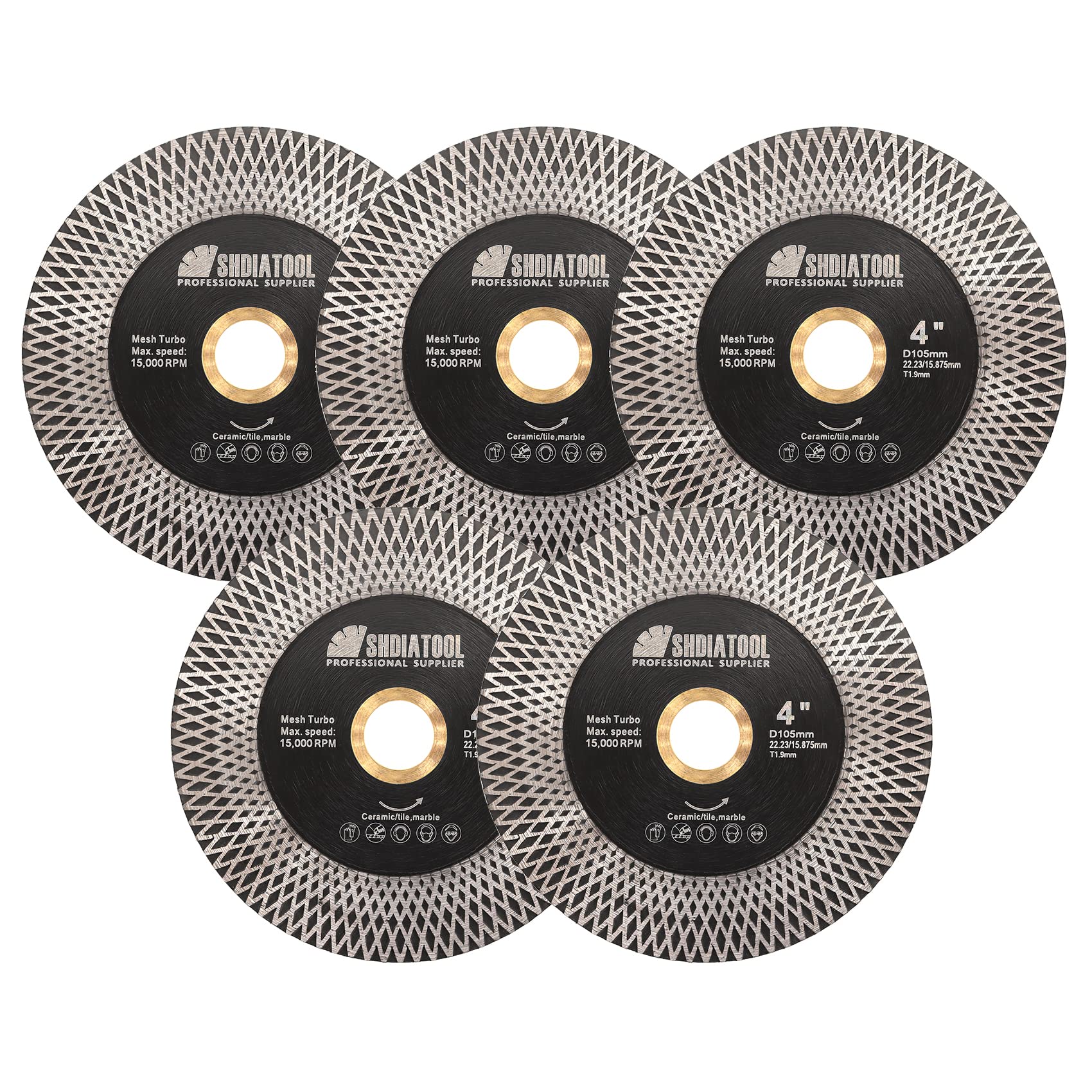 SHDIATOOL Tile Diamond Saw Blade, Cutting Grinding Disc Wheel 105mm/4" for Dry/Wet Cutting & Grinding Porcelain Ceramic Tile Granite Marble Artificial Stone,5pcs โ image 1